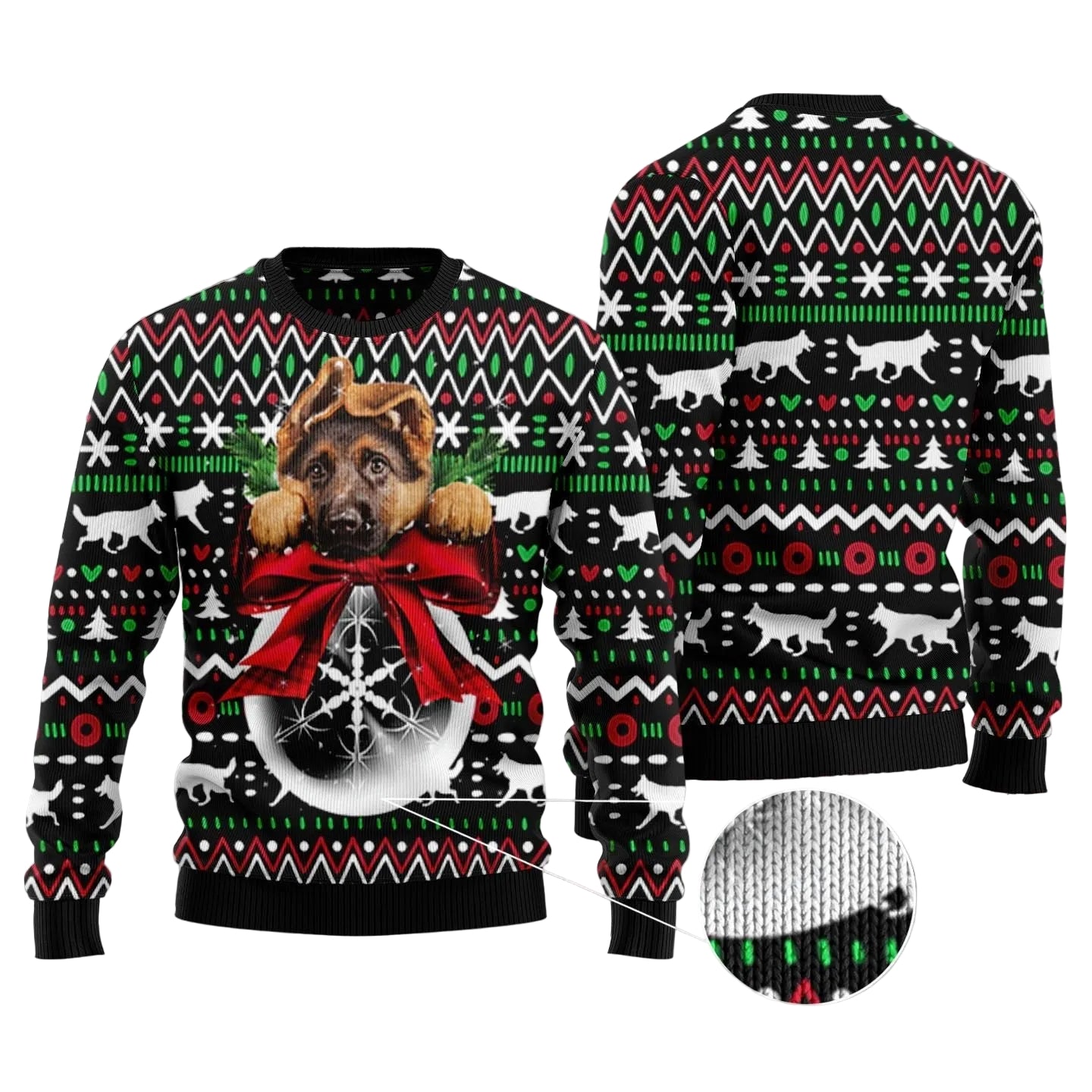 German Shepherd Xmas Ball Ugly Christmas Sweater, Dog Holiday Pullover for German Shepherd Lovers and Pet Parents