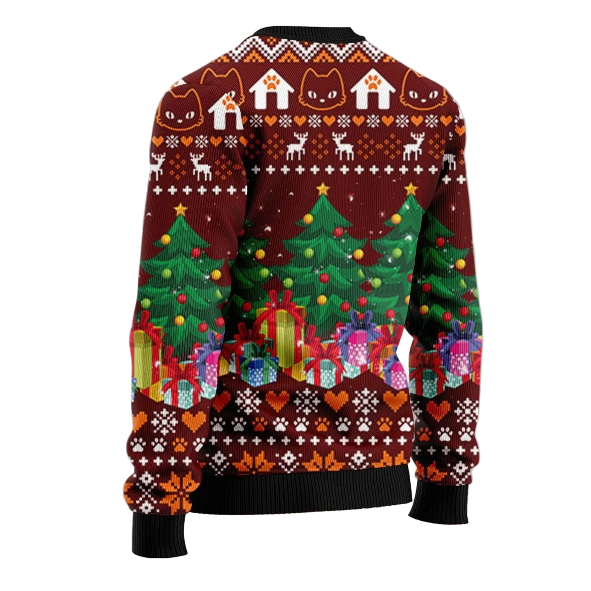 Black Cat Pine Tree Ugly Christmas Sweater, Black Cat and Christmas Pine Tree Print, Holiday Sweater for Adults