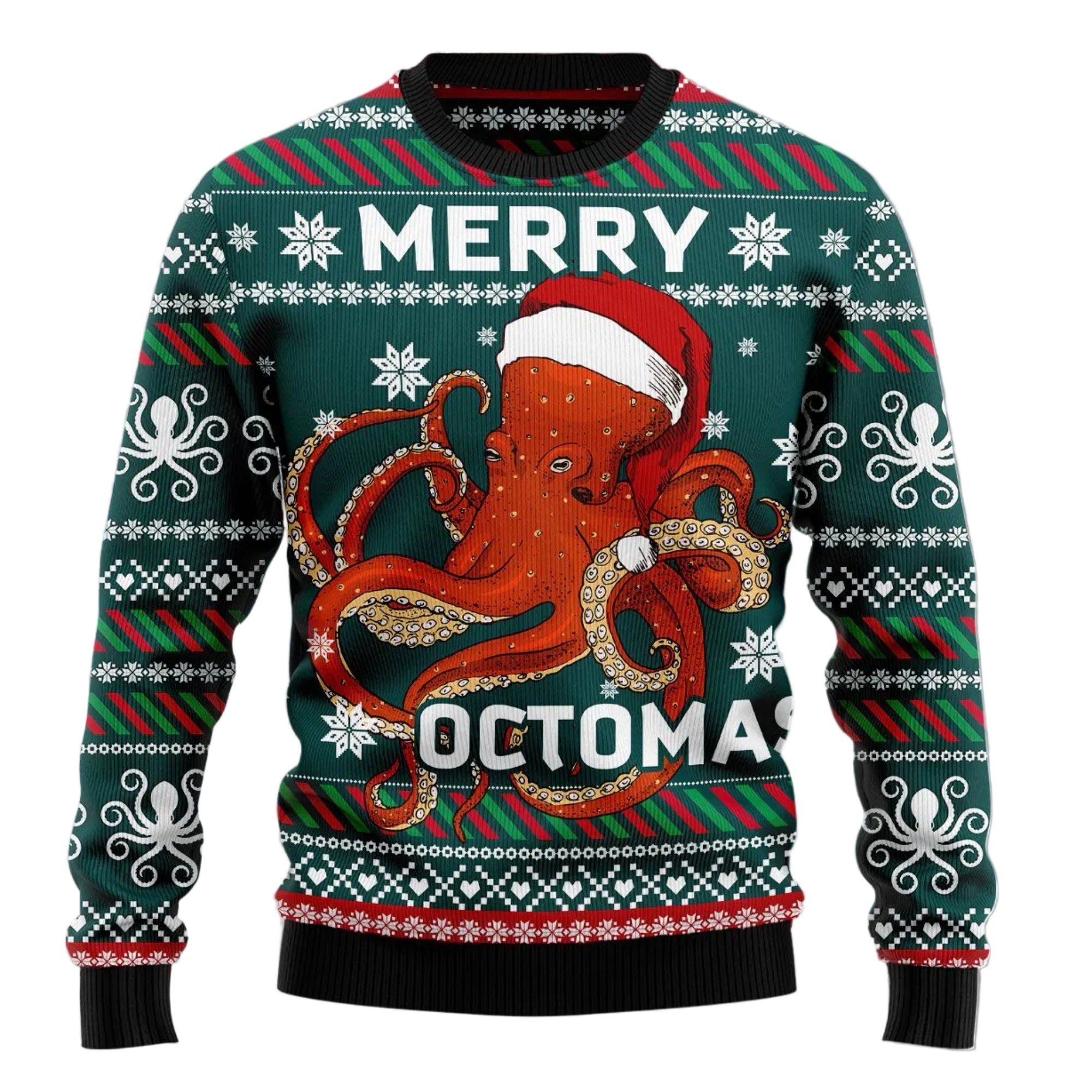 Merry Octomas Ugly Christmas Sweater, Funny Octopus Holiday Pullover, Holiday Gatherings and Family Photos
