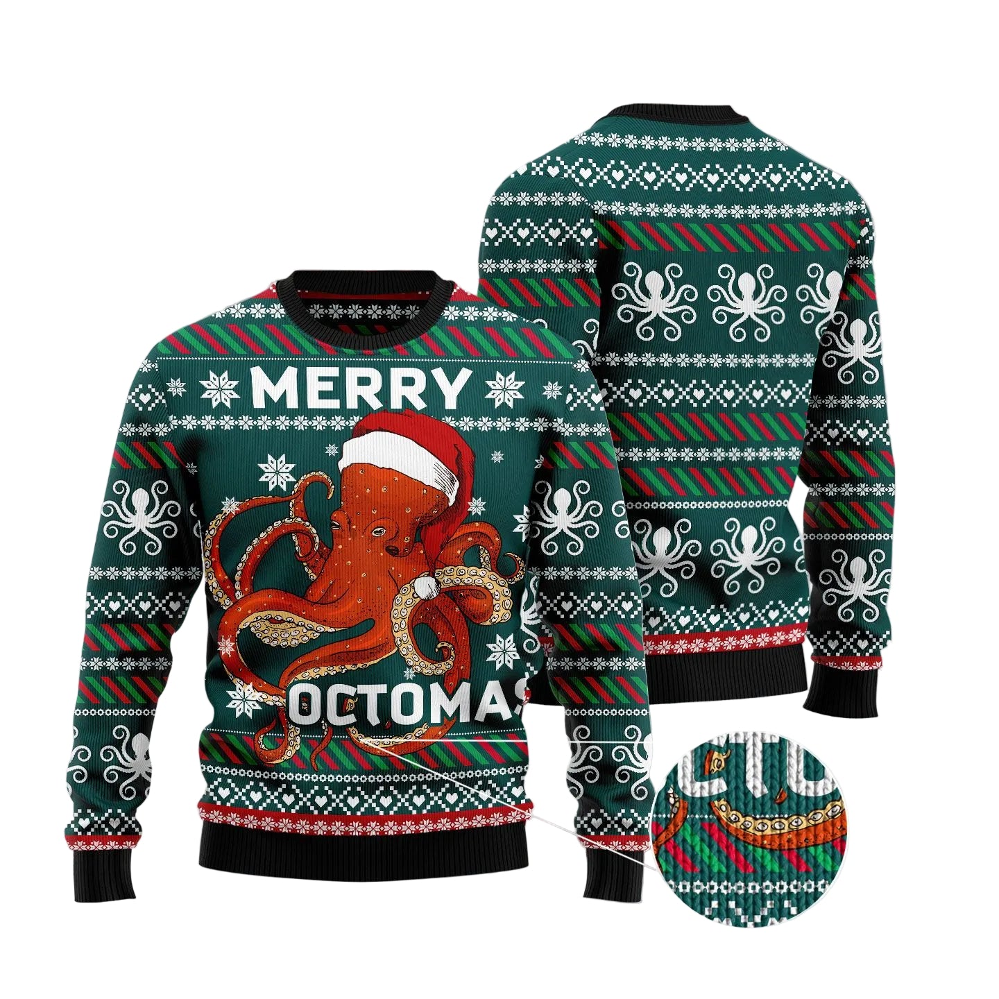 Merry Octomas Ugly Christmas Sweater, Funny Octopus Holiday Pullover, Holiday Gatherings and Family Photos