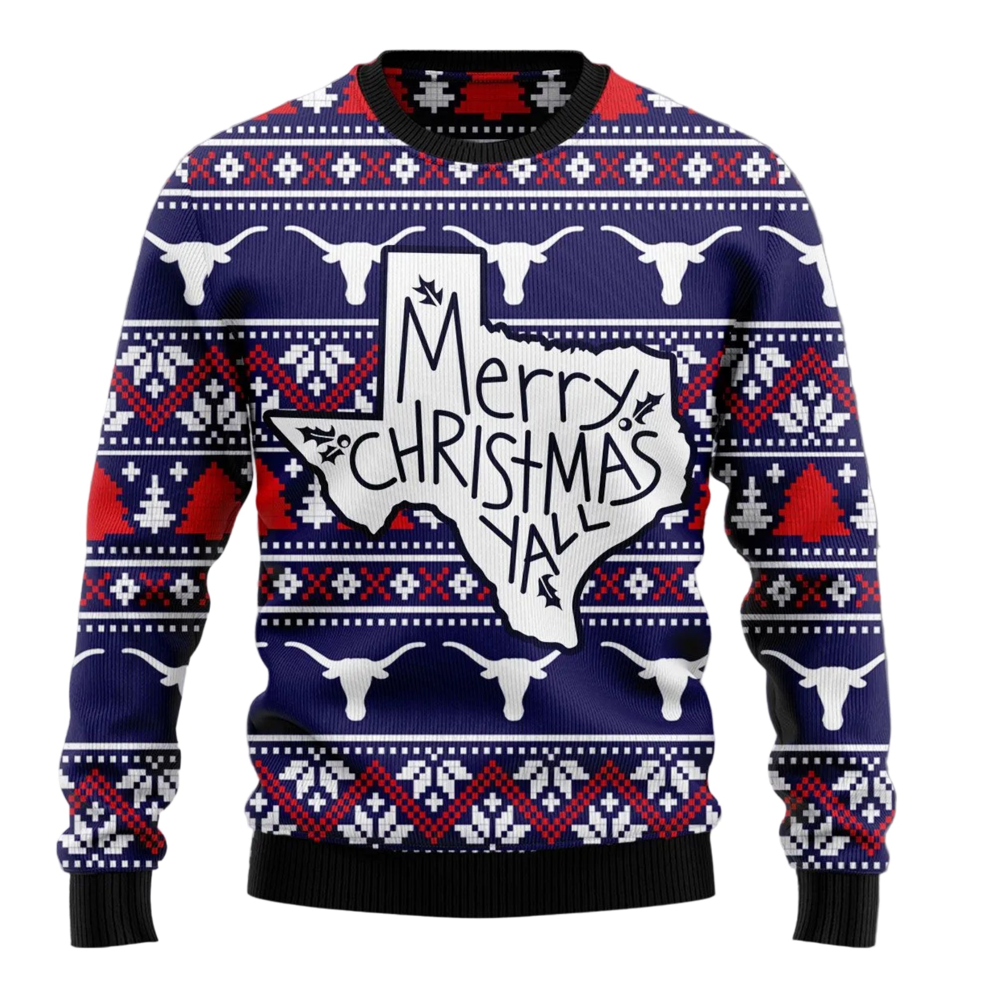 Merry Christmas Y’all Texas Ugly Christmas Sweater, Unisex Holiday Party Outfit, Gift for Texas and Western Fans