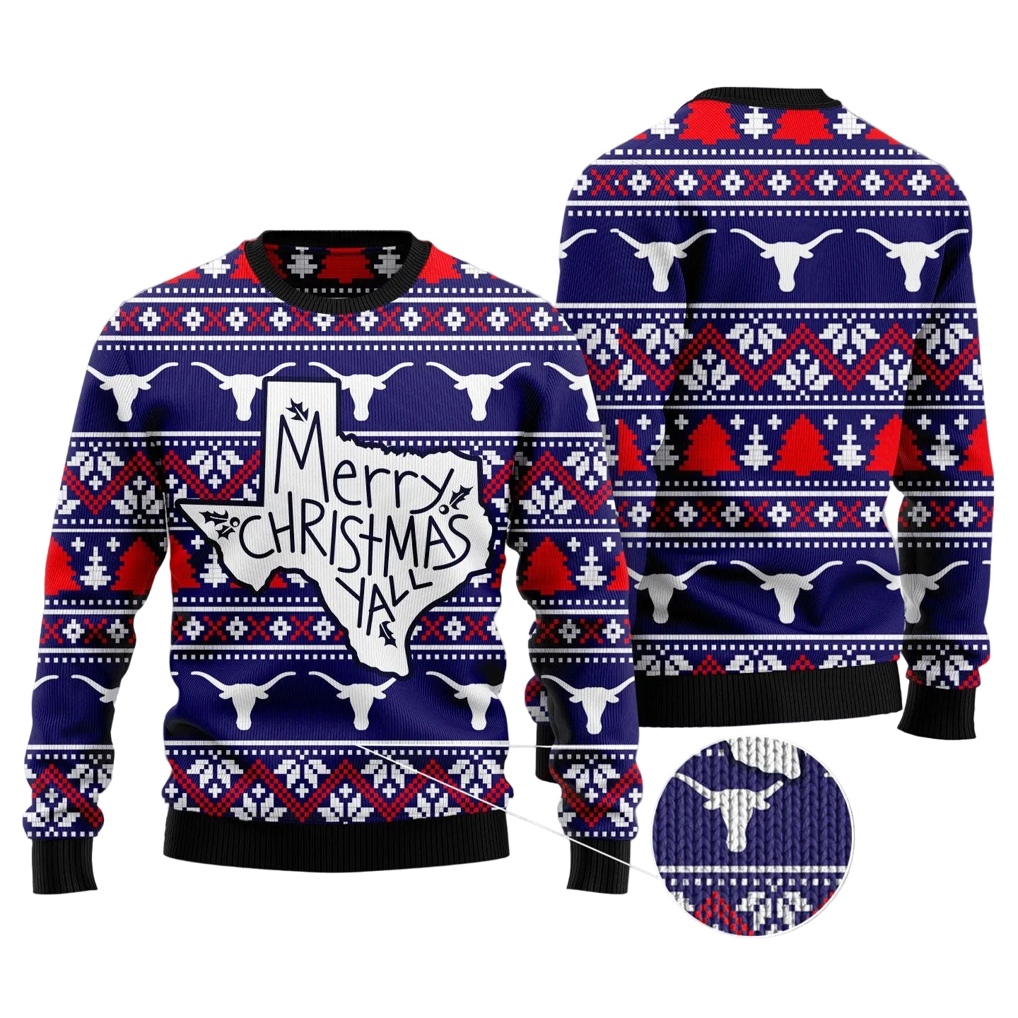 Merry Christmas Y’all Texas Ugly Christmas Sweater, Unisex Holiday Party Outfit, Gift for Texas and Western Fans