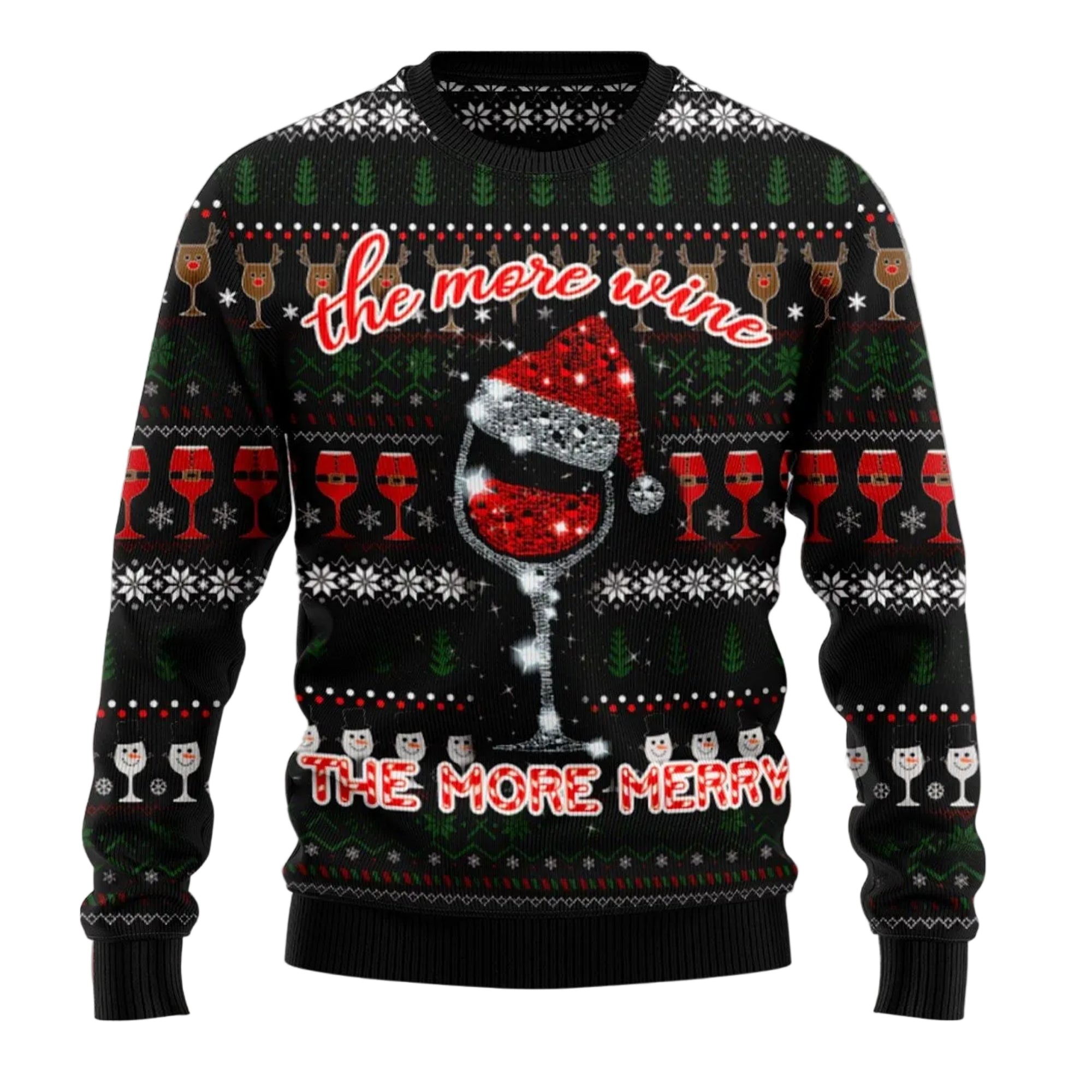 Red Wine More Merry Ugly Christmas Sweater for Men and Women, Funny Holiday Party Outfit, Gift for Wine Lovers