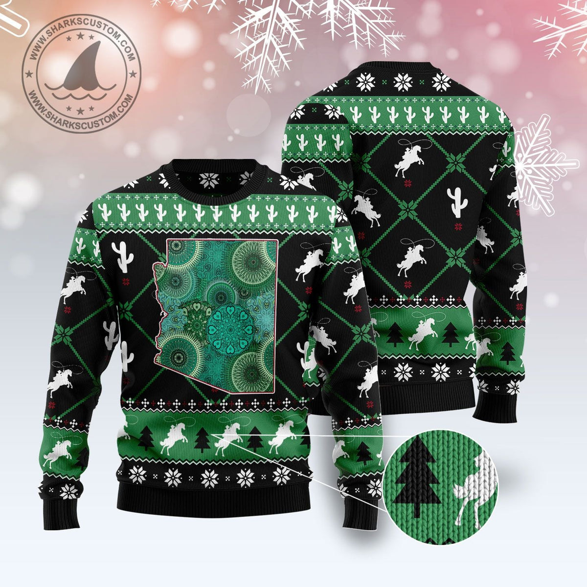 Arizona Symbols Pattern Ugly Christmas Sweater, Southwestern Desert Art Pullover for Arizona Lovers and Desert Fans