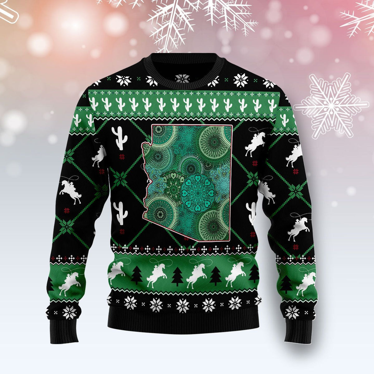Arizona Symbols Pattern Ugly Christmas Sweater, Southwestern Desert Art Pullover for Arizona Lovers and Desert Fans