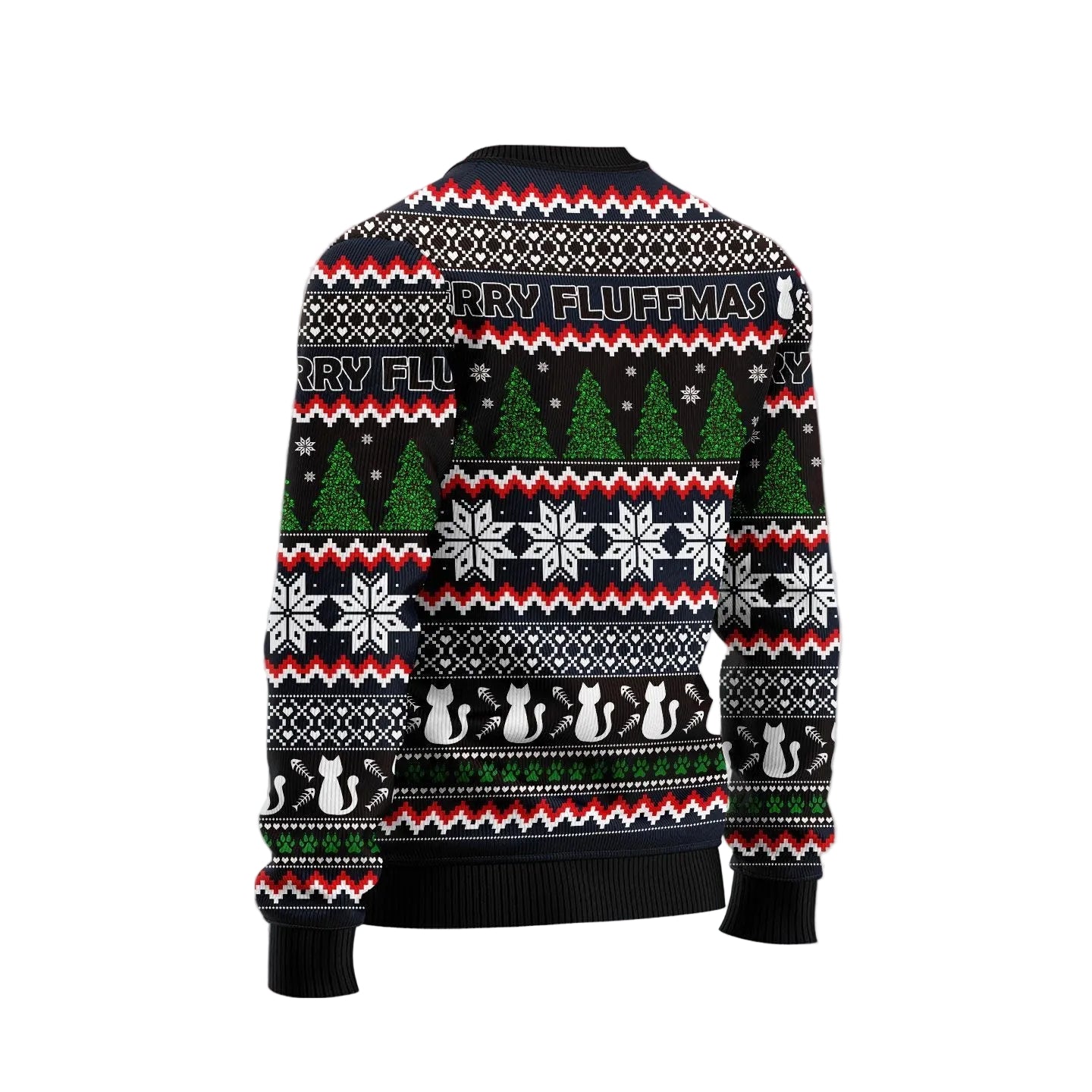 Black Cat Fluffmas Ugly Christmas Sweater for Men and Women, Funny Holiday Party Gift for Cat Moms And Cat Lovers