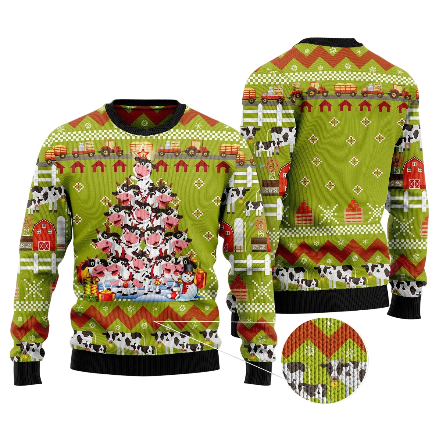 Cow Christmas Tree Ugly Christmas Sweater, Cute Farm Animal Holiday Pullover, Christmas Outfit for Men and Women