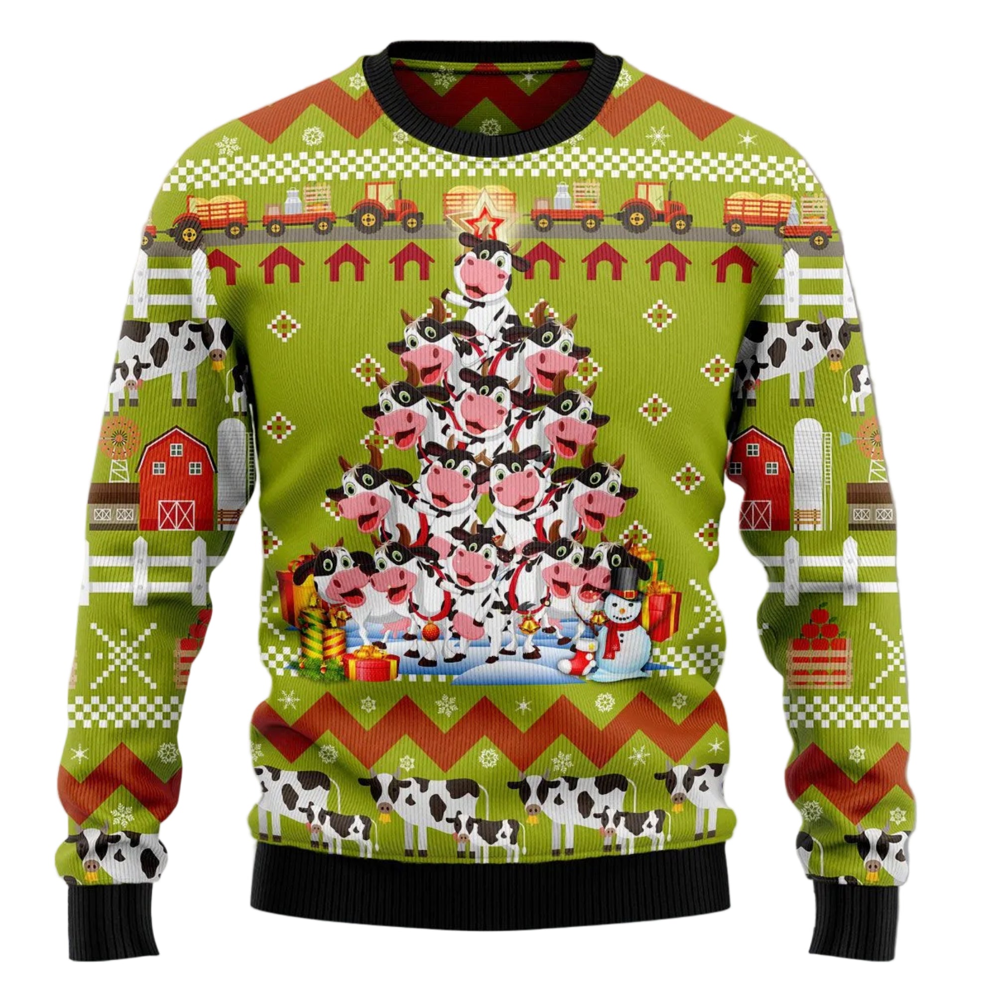 Cow Christmas Tree Ugly Christmas Sweater, Cute Farm Animal Holiday Pullover, Christmas Outfit for Men and Women