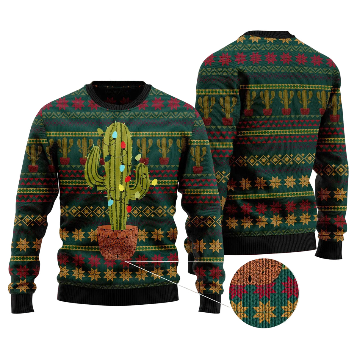 Christmas Cactus Ugly Christmas Sweater, Festive Cactus Pullover for Plant Lovers, Festive Winter Party Outfit