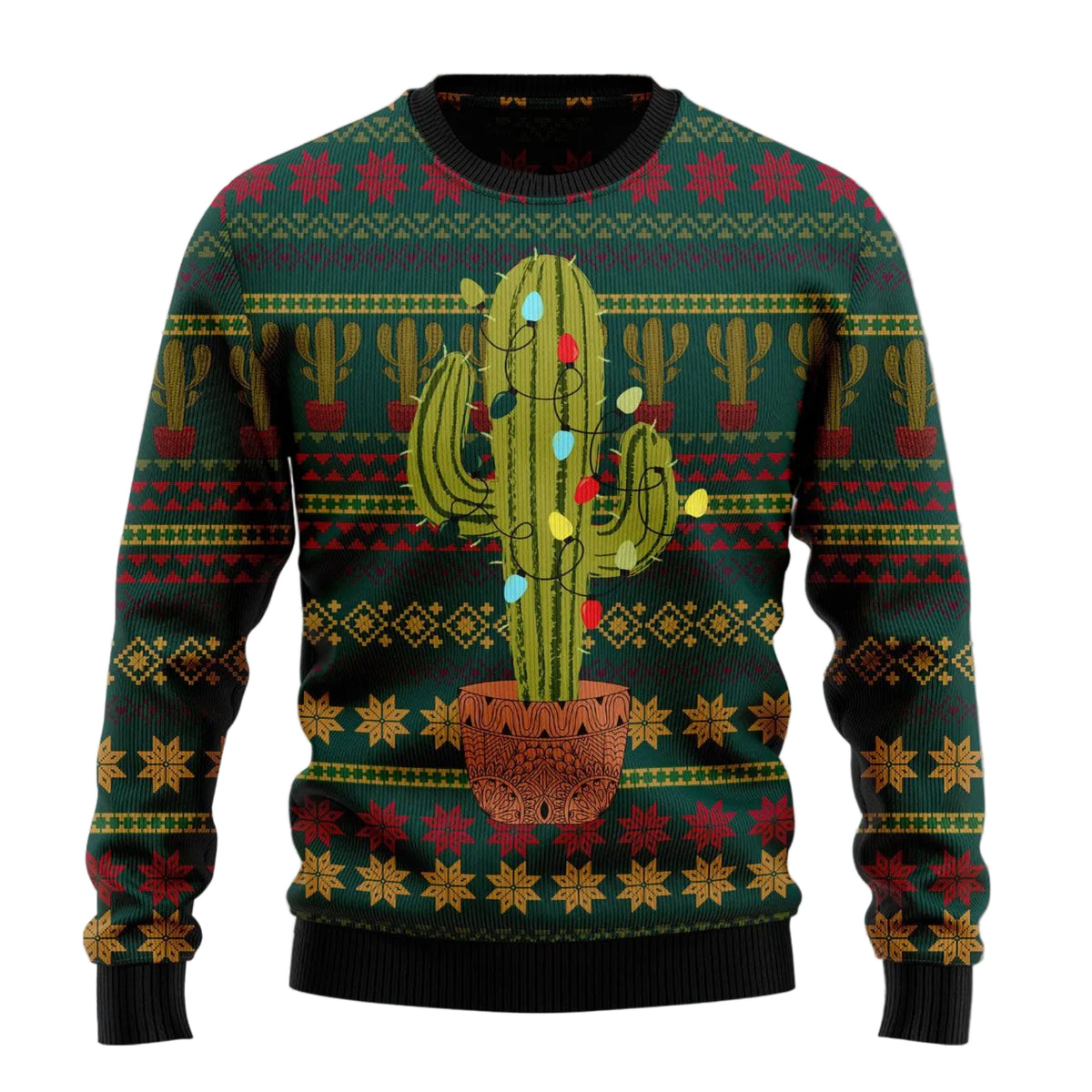 Christmas Cactus Ugly Christmas Sweater, Festive Cactus Pullover for Plant Lovers, Festive Winter Party Outfit
