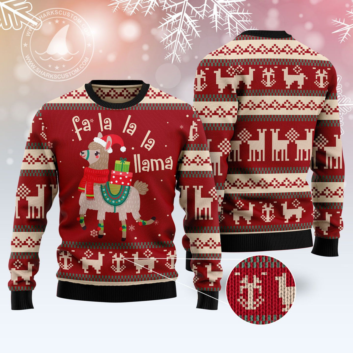 Fa La La Llama Ugly Christmas Sweater, Cute Llama Holiday Pullover for Animal Lovers, Fun Xmas Party Clothing