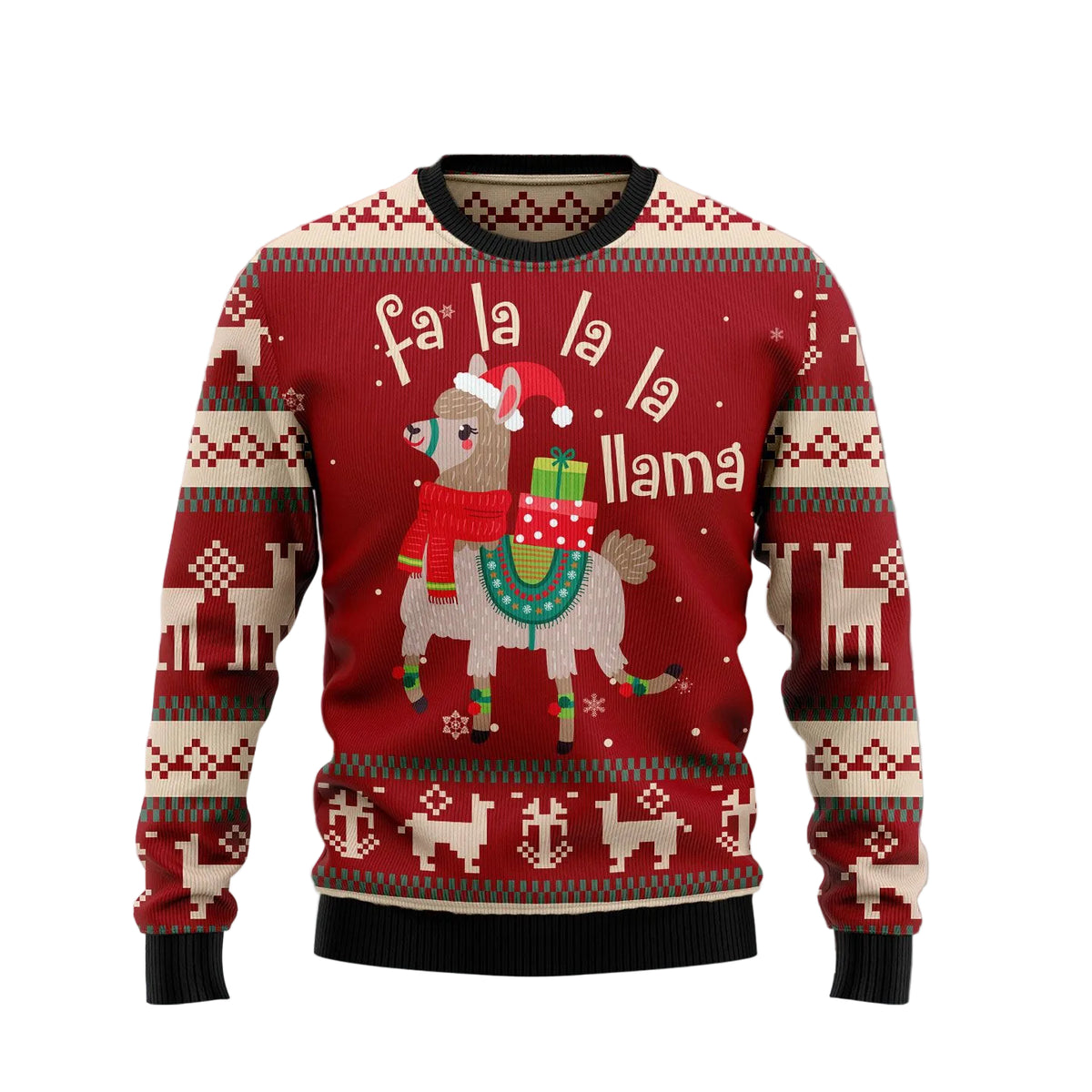 Fa La La Llama Ugly Christmas Sweater, Cute Llama Holiday Pullover for Animal Lovers, Fun Xmas Party Clothing