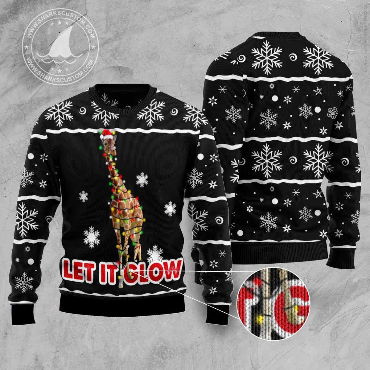 Giraffe Let It Glow Ugly Christmas Sweater, Funny Giraffe Art Holiday Pullover for Giraffe Lovers and Animal Fans