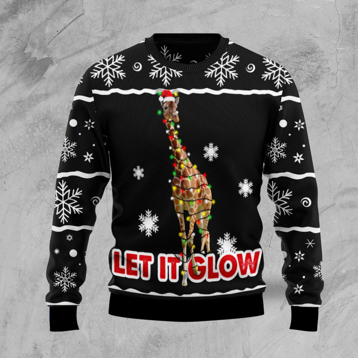 Giraffe Let It Glow Ugly Christmas Sweater, Funny Giraffe Art Holiday Pullover for Giraffe Lovers and Animal Fans