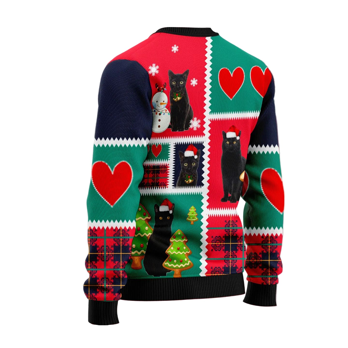 Black Cat Snow Ugly Christmas Sweater, Cute Black Cat Winter Snow Theme Holiday Gift for Black Cat Owners and Kitty Fans