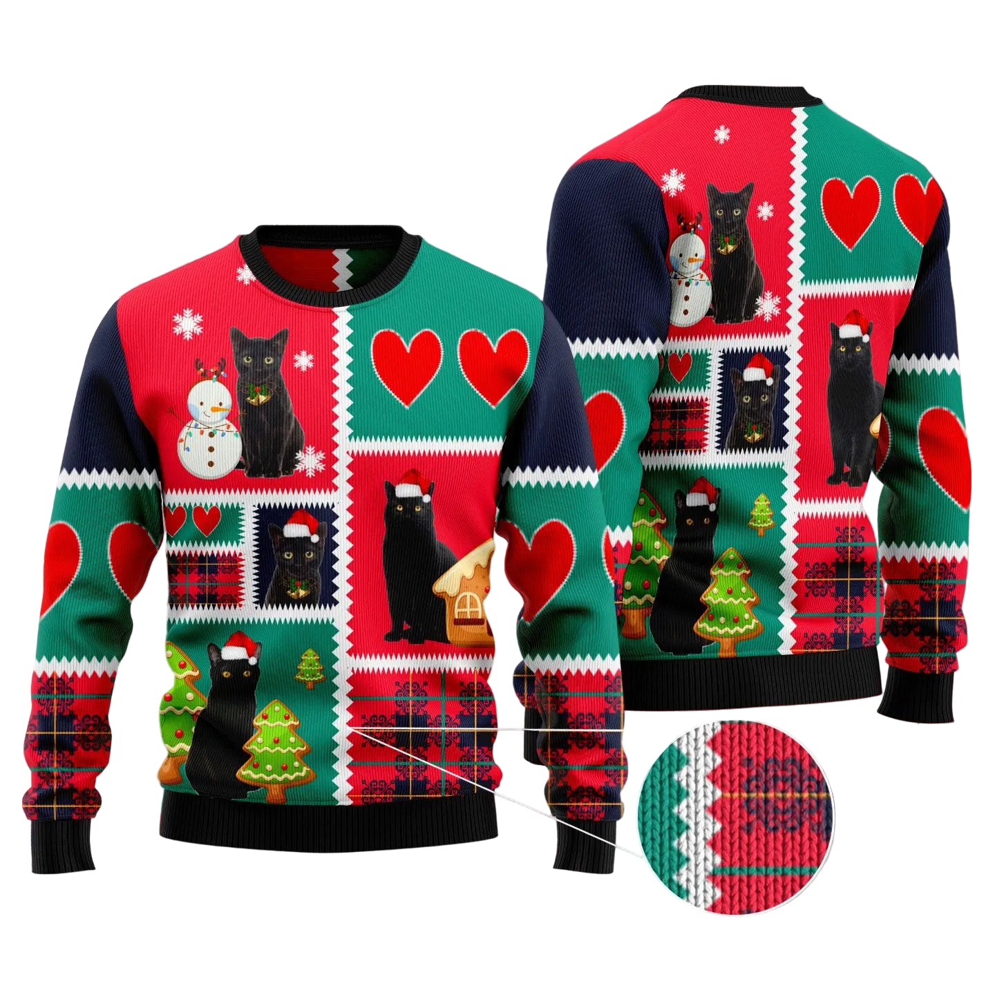 Black Cat Snow Ugly Christmas Sweater, Cute Black Cat Winter Snow Theme Holiday Gift for Black Cat Owners and Kitty Fans