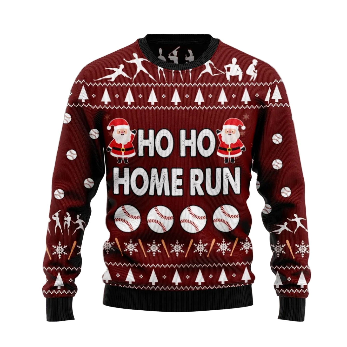 Baseball Ho Ho Home Run Ugly Christmas Sweater, Funny Baseball Holiday Pullover, Holiday Party Outfit for Adults