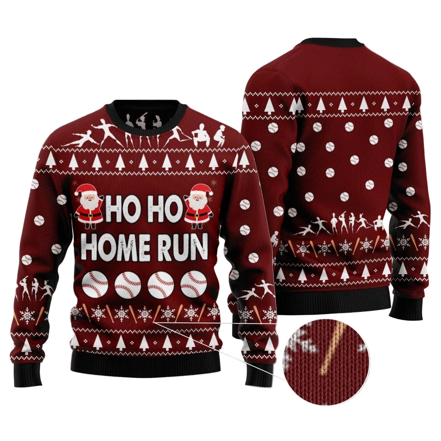 Baseball Ho Ho Home Run Ugly Christmas Sweater, Funny Baseball Holiday Pullover, Holiday Party Outfit for Adults