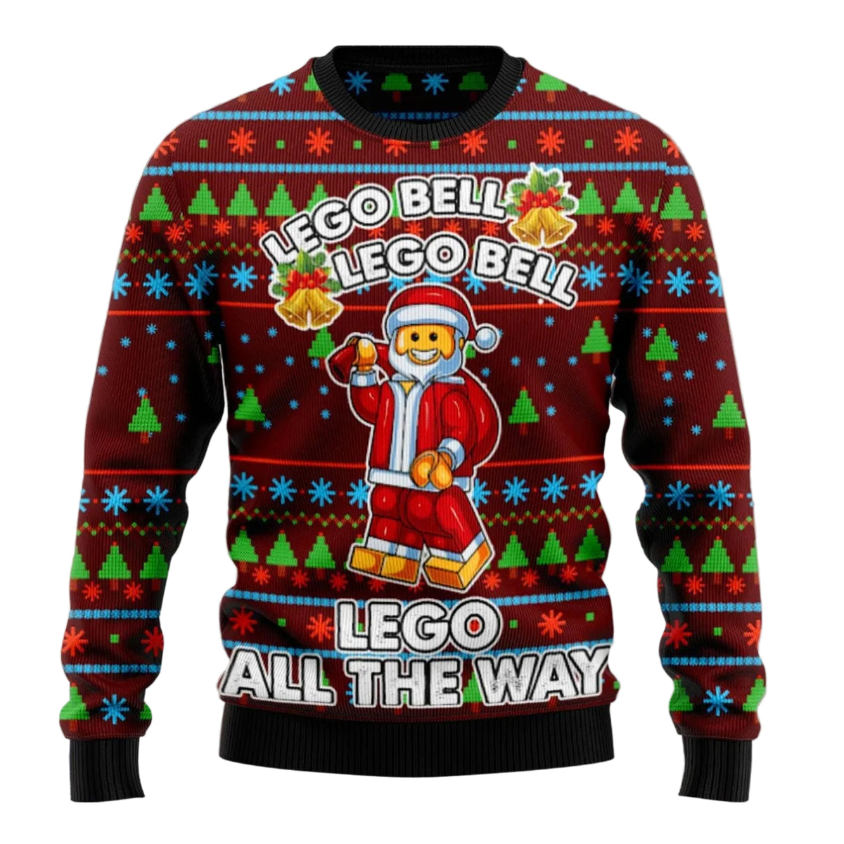 Building Block Bell Ugly Christmas Sweater, Festive Toy Brick Pullover for Building Block Fans, Fun Xmas Party Clothing