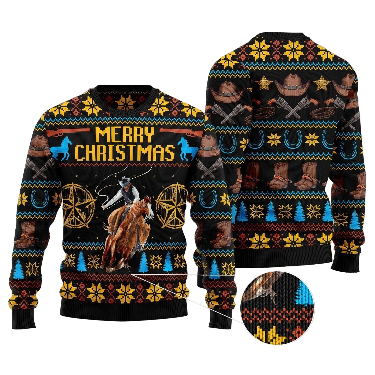 Cowboy Merry Christmas Ugly Christmas Sweater, Western Holiday Pullover, Holiday Gatherings and Family Photos