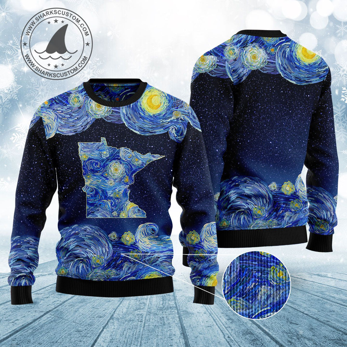 Starry Minnesota Ugly Christmas Sweater, Starry Minnesota State Holiday Design, Holiday Party Pullover for Adults