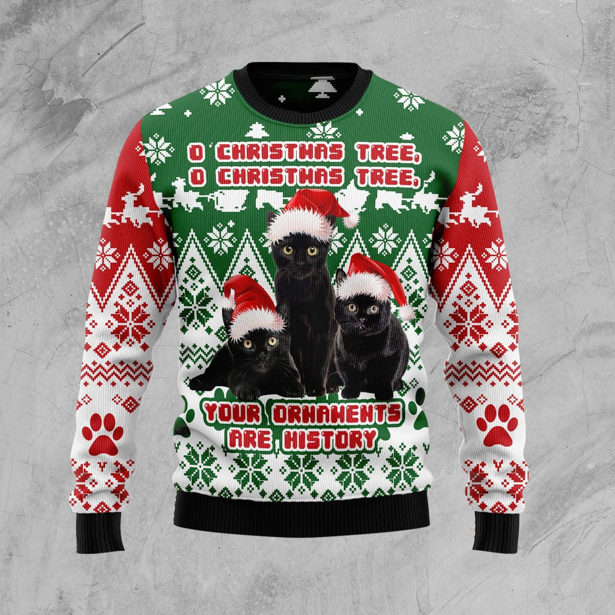 Black Cat Oh Christmas Tree Ugly Christmas Sweater | Holiday Gift for Cat Lovers | Matching Family Party Outfit