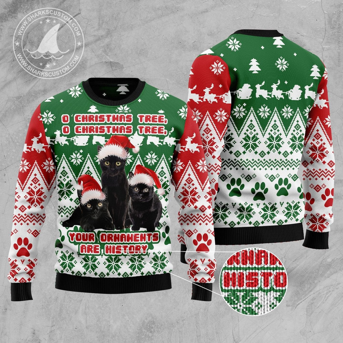 Black Cat Oh Christmas Tree Ugly Christmas Sweater | Holiday Gift for Cat Lovers | Matching Family Party Outfit