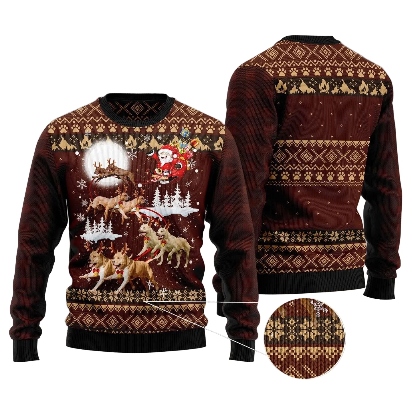American Pit Bull Terrier Reindeer Car Ugly Christmas Sweater, Dog Holiday Pullover for Pit Bull Lovers and Pet Parents