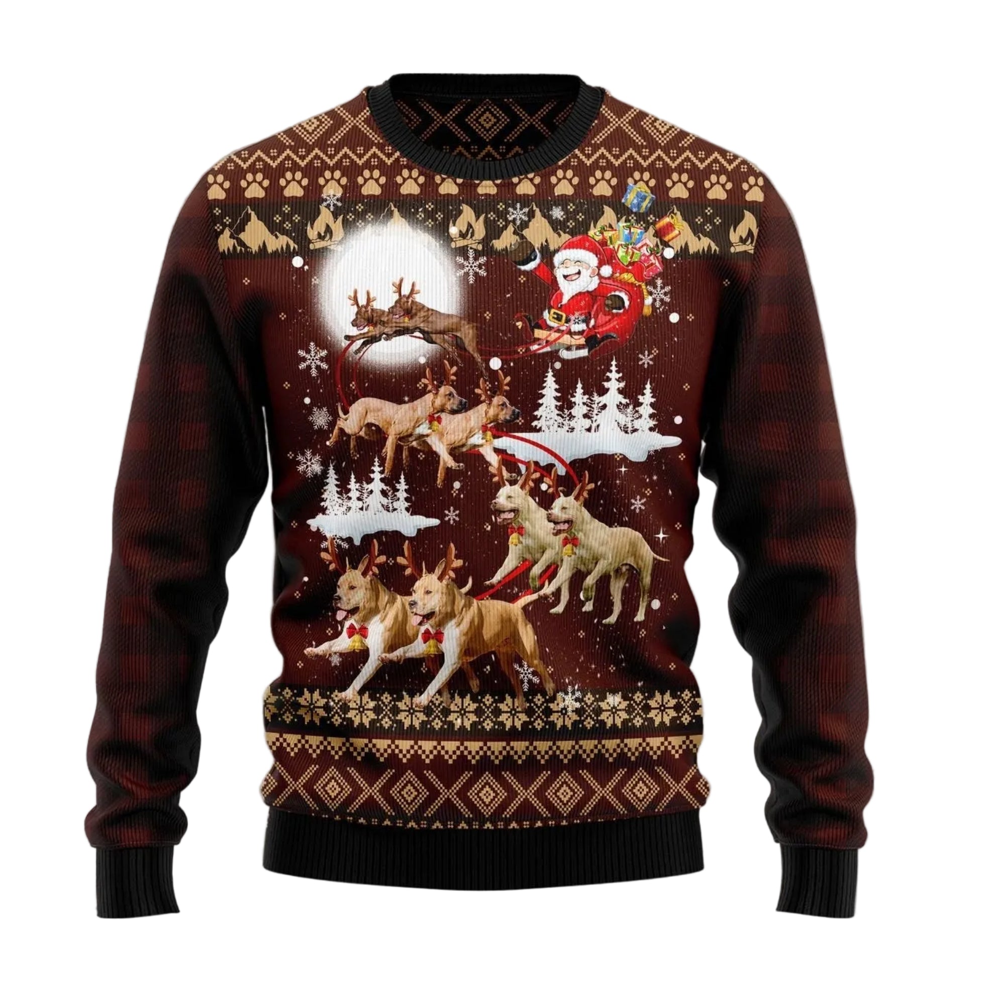 American Pit Bull Terrier Reindeer Car Ugly Christmas Sweater, Dog Holiday Pullover for Pit Bull Lovers and Pet Parents