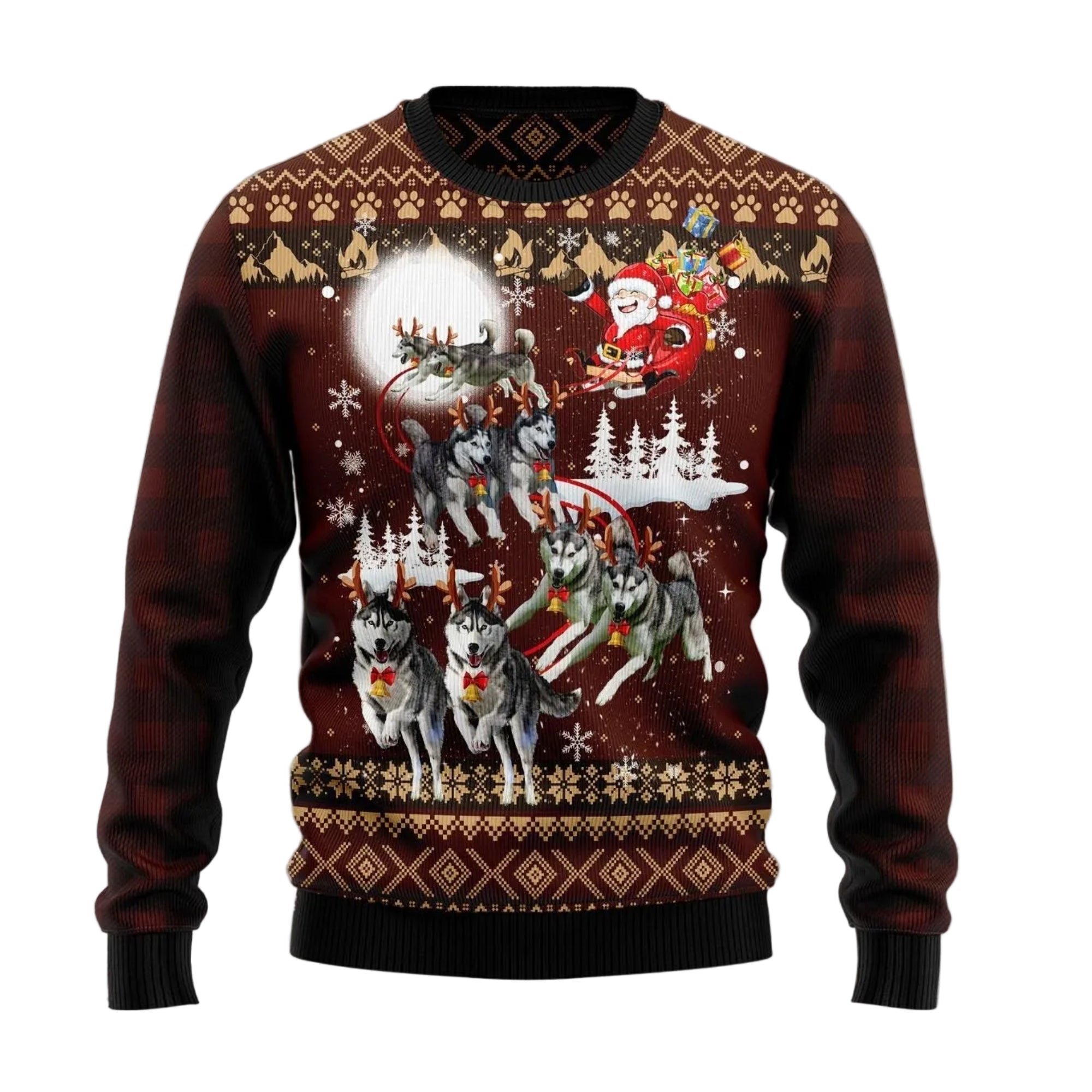 Siberian Husky Reindeer Car Ugly Christmas Sweater, Dog Holiday Pullover for Husky Lovers, Dog Moms and Dog Dads