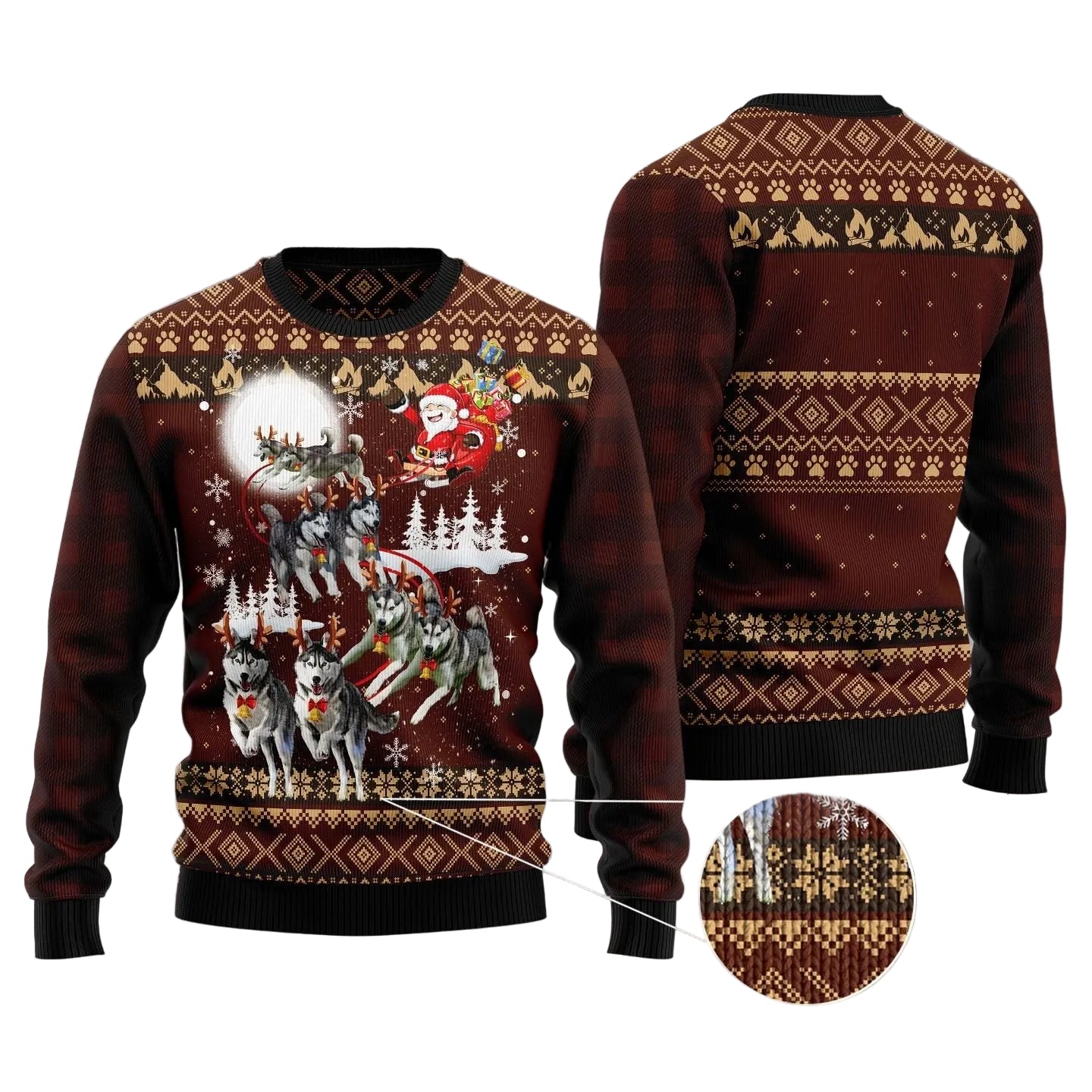 Siberian Husky Reindeer Car Ugly Christmas Sweater, Dog Holiday Pullover for Husky Lovers, Dog Moms and Dog Dads
