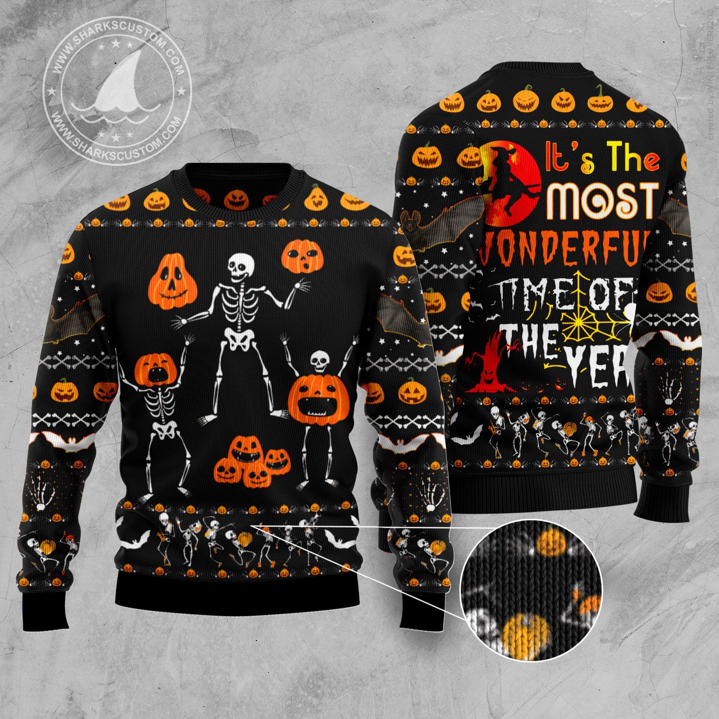 Skeleton Pumpkin Ugly Halloween Sweater, Unisex Spooky Party Outfit, Funny Gift for Halloween and Skeleton Fans