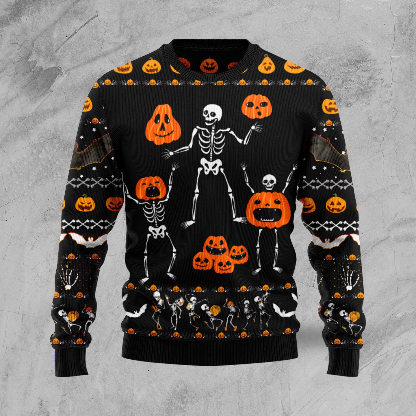 Skeleton Pumpkin Ugly Halloween Sweater, Unisex Spooky Party Outfit, Funny Gift for Halloween and Skeleton Fans