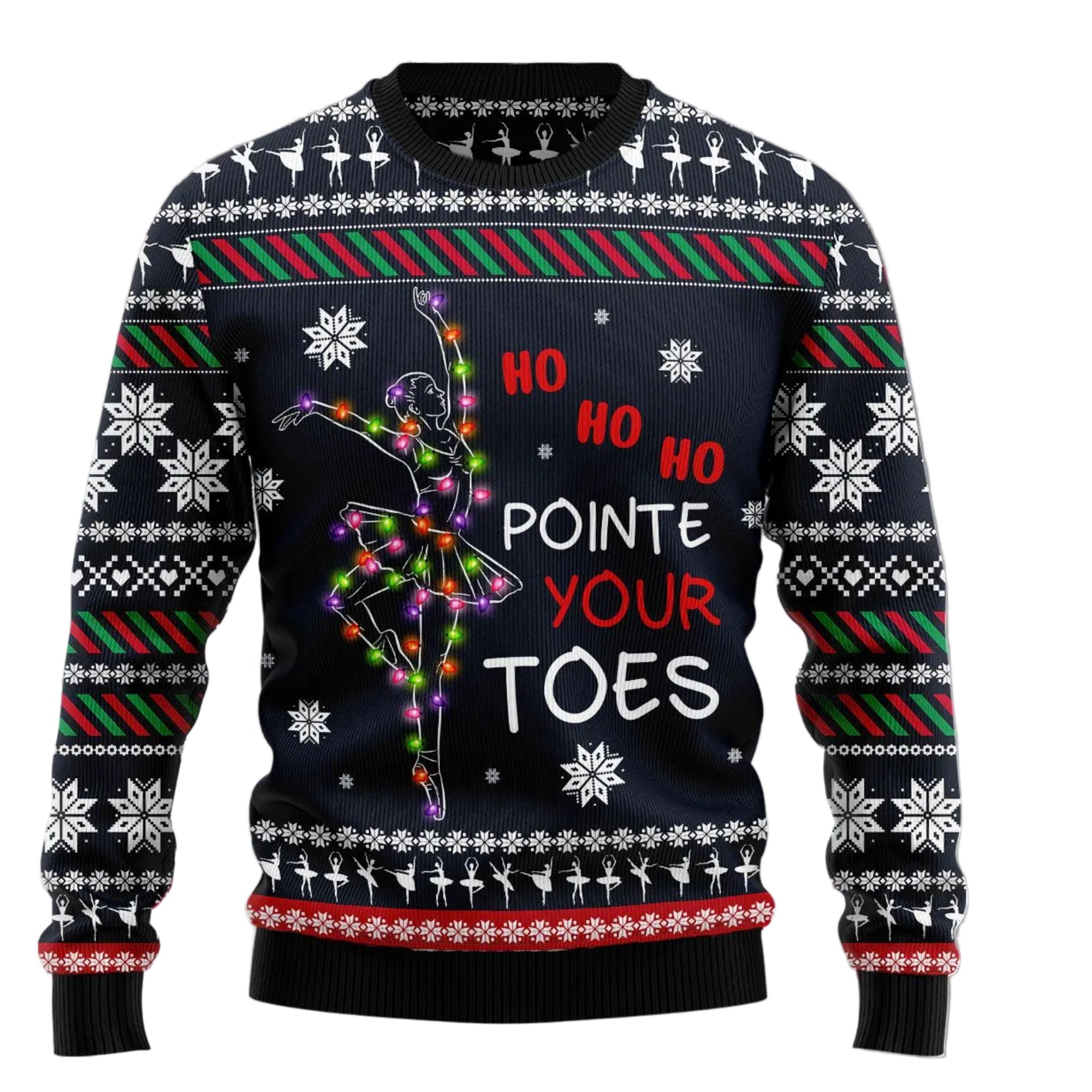 Ballet Pointe Your Toes Ugly Christmas Sweater, Unisex Holiday Party Outfit and Gift for Dancers And Ballet Fans