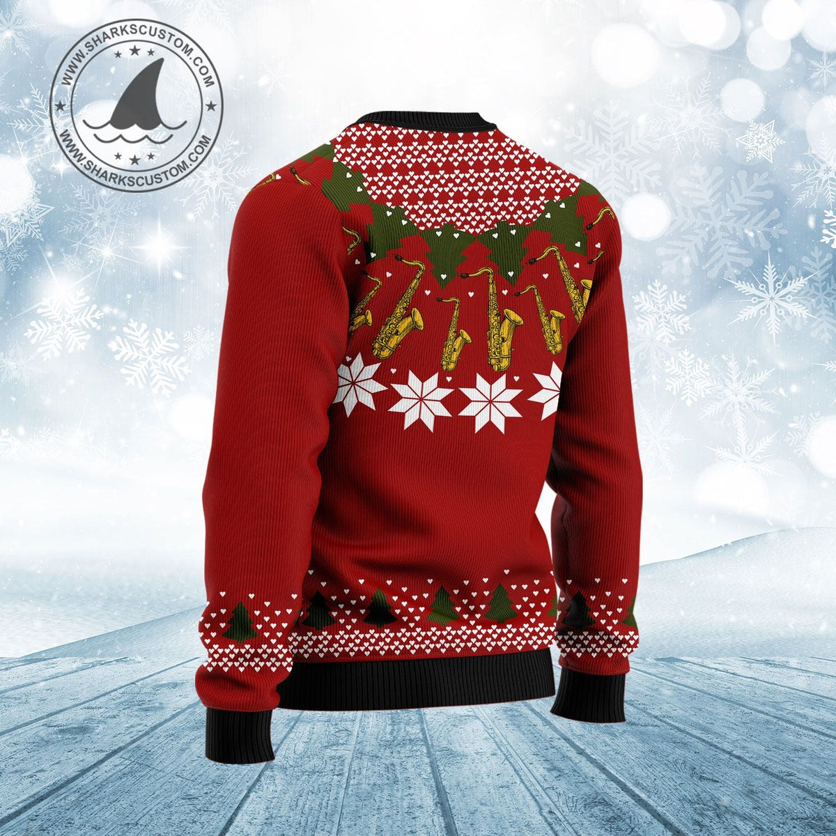 Saxophone Lover Ugly Christmas Sweater, Jazz Saxophone Music Holiday Pullover for Sax Players and Jazz Musicians
