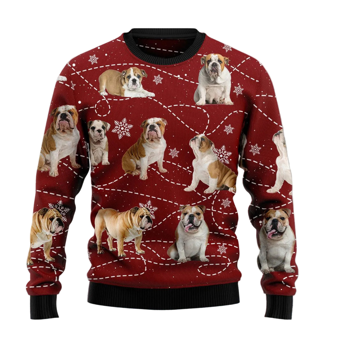 Bulldog Xmas Ugly Christmas Sweater, Bulldog Dog Christmas Holiday Print, Festive Winter Top for Men and Women