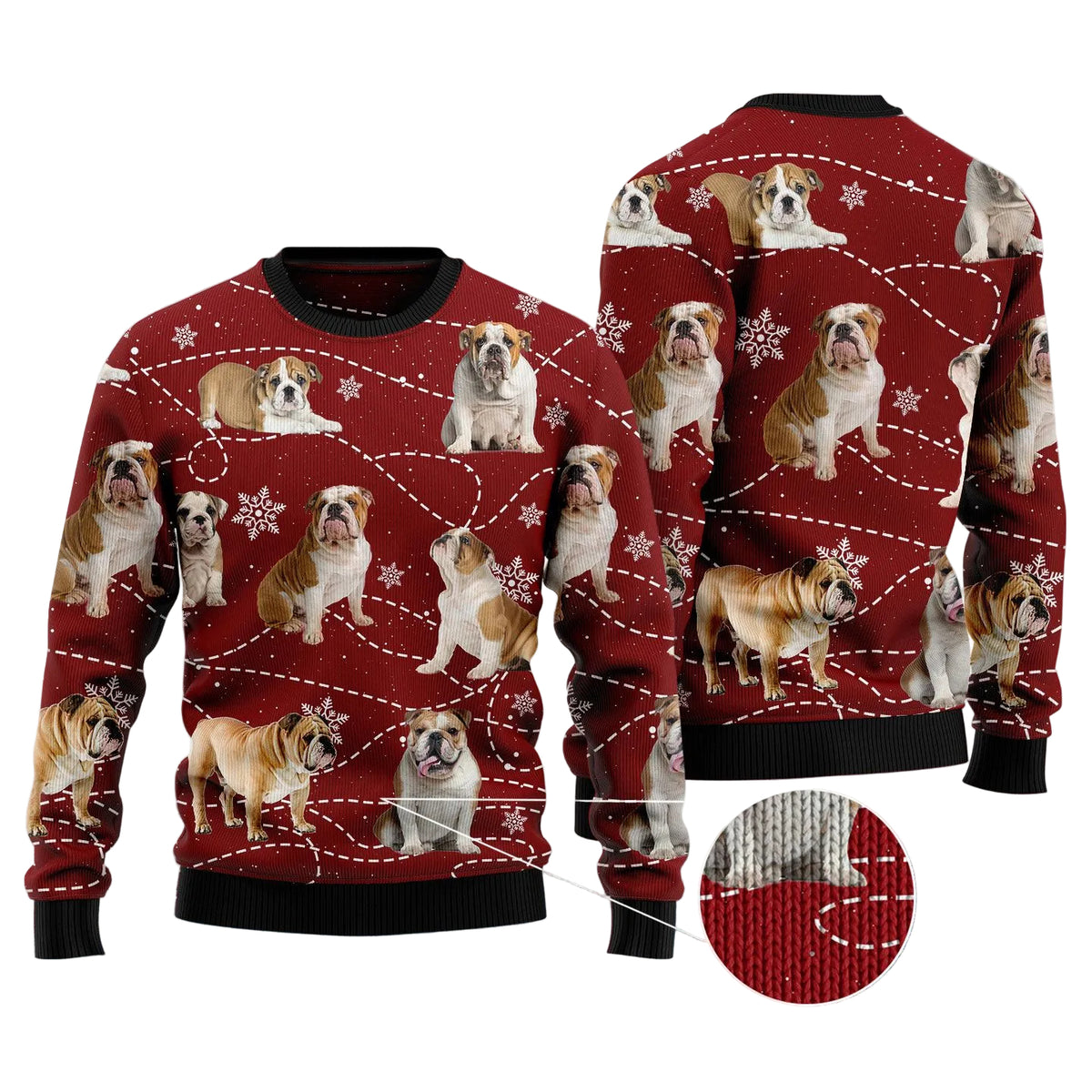 Bulldog Xmas Ugly Christmas Sweater, Bulldog Dog Christmas Holiday Print, Festive Winter Top for Men and Women