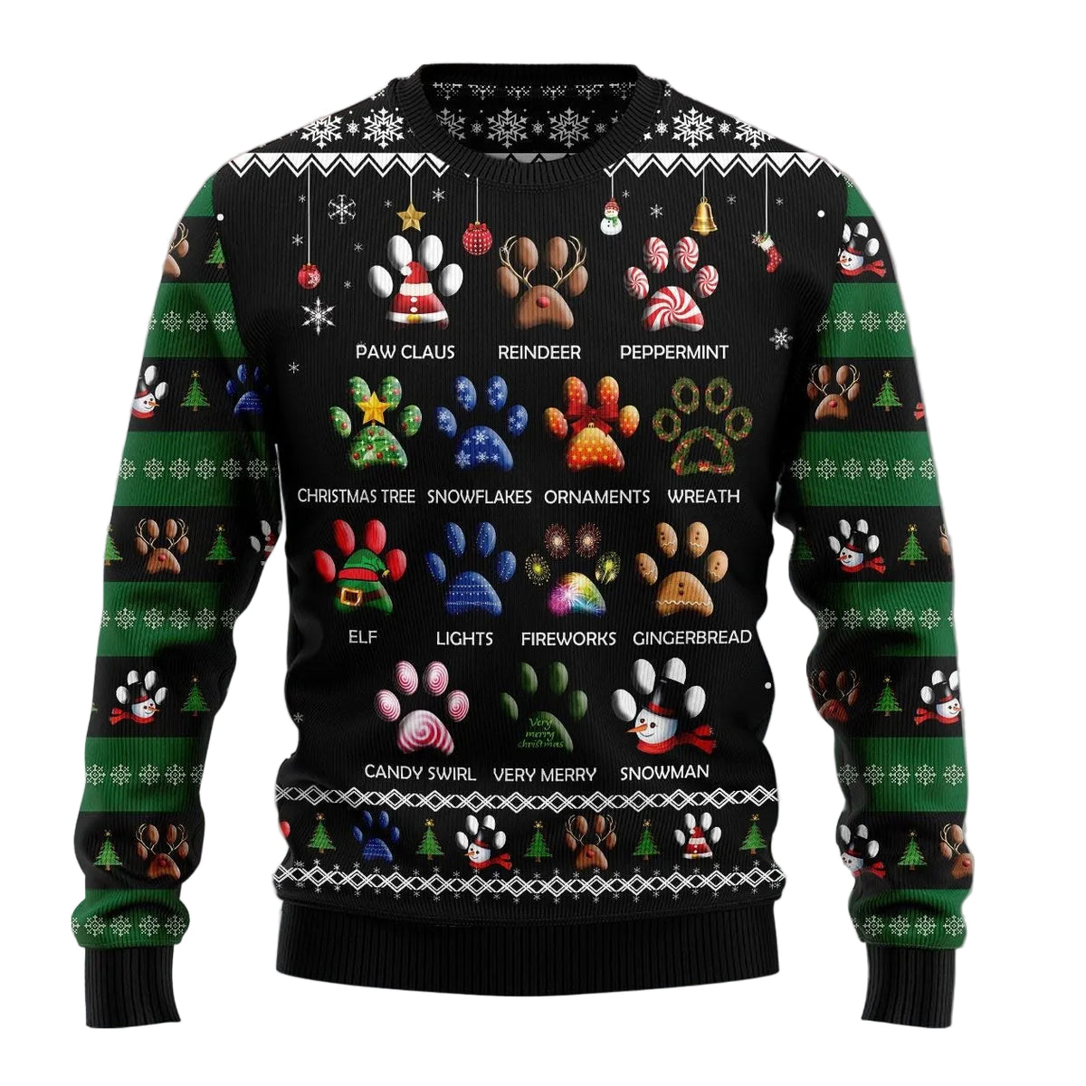 Dog Paw Print Ugly Christmas Sweater, Cute Paw Print Holiday Pullover for Pet Owners, Fun Xmas Party Clothing