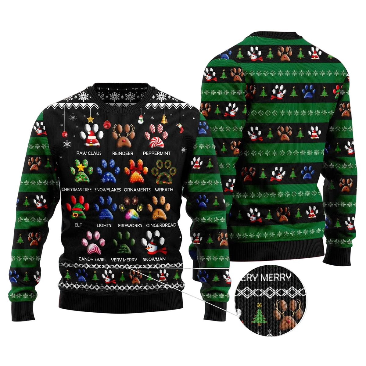 Dog Paw Print Ugly Christmas Sweater, Cute Paw Print Holiday Pullover for Pet Owners, Fun Xmas Party Clothing