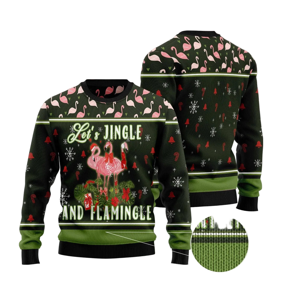 Let's Jingle and Flamingle Ugly Christmas Sweater, Funny Flamingo Jingle Christmas Pun, Holiday Sweater for Adults