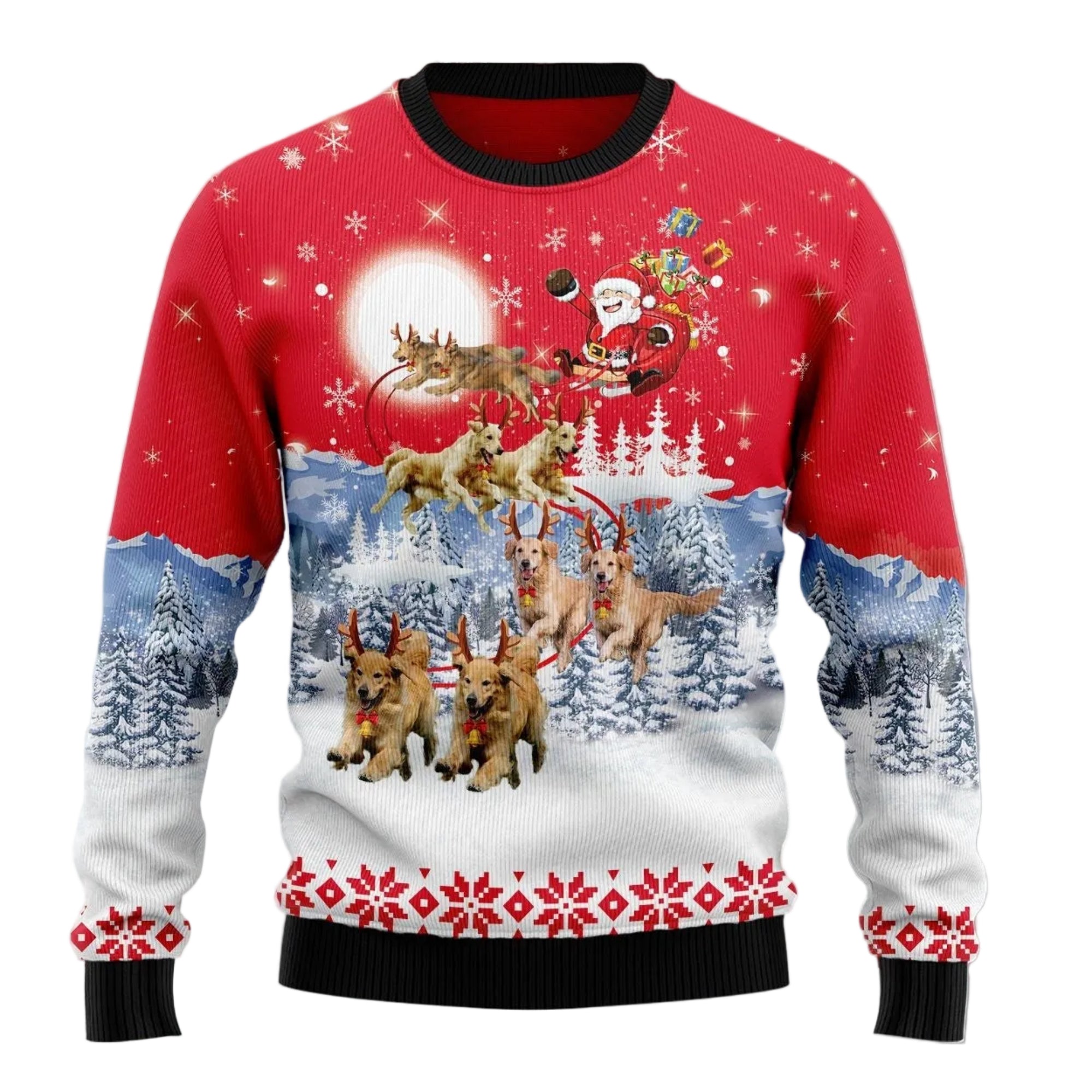Golden Retriever Santa Claus Ugly Christmas Sweater, Festive Dog Holiday Pullover for Retriever Lovers and Dog Parents