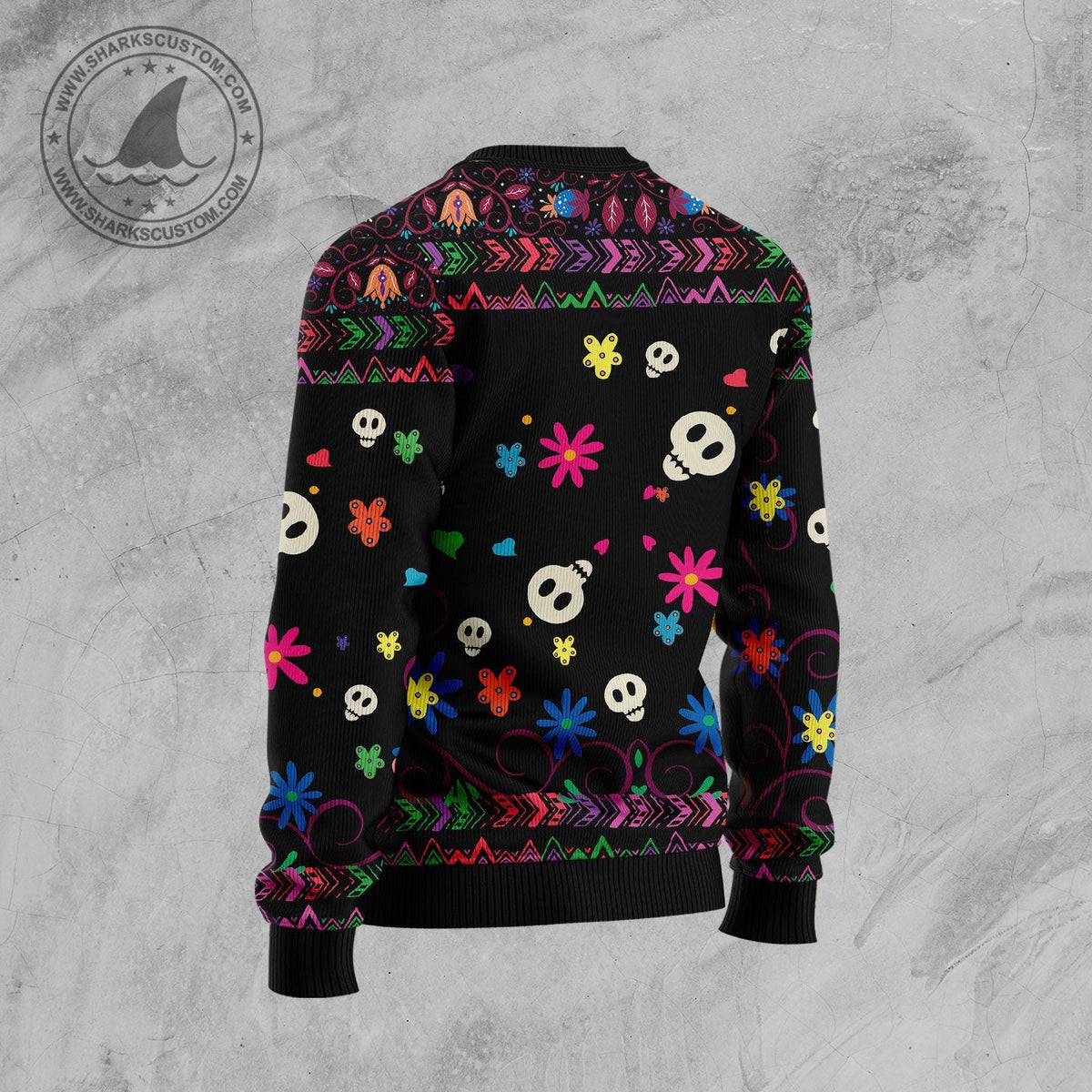 Cat Sugar Skull Ugly Christmas Sweater | Festive Party Top for Cat Lovers | Fun Gift for Cat Lovers and Friends