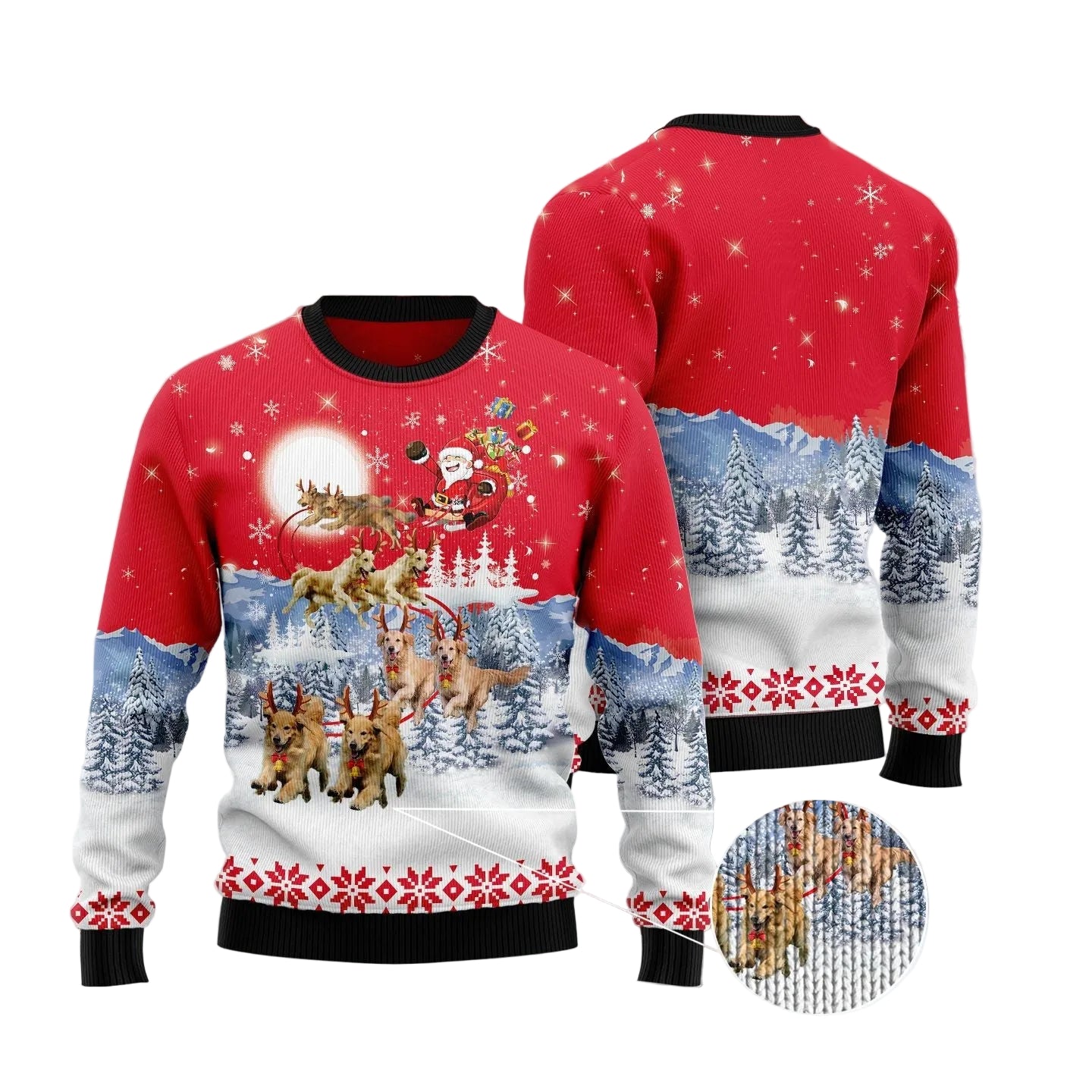 Golden Retriever Santa Claus Ugly Christmas Sweater, Festive Dog Holiday Pullover for Retriever Lovers and Dog Parents