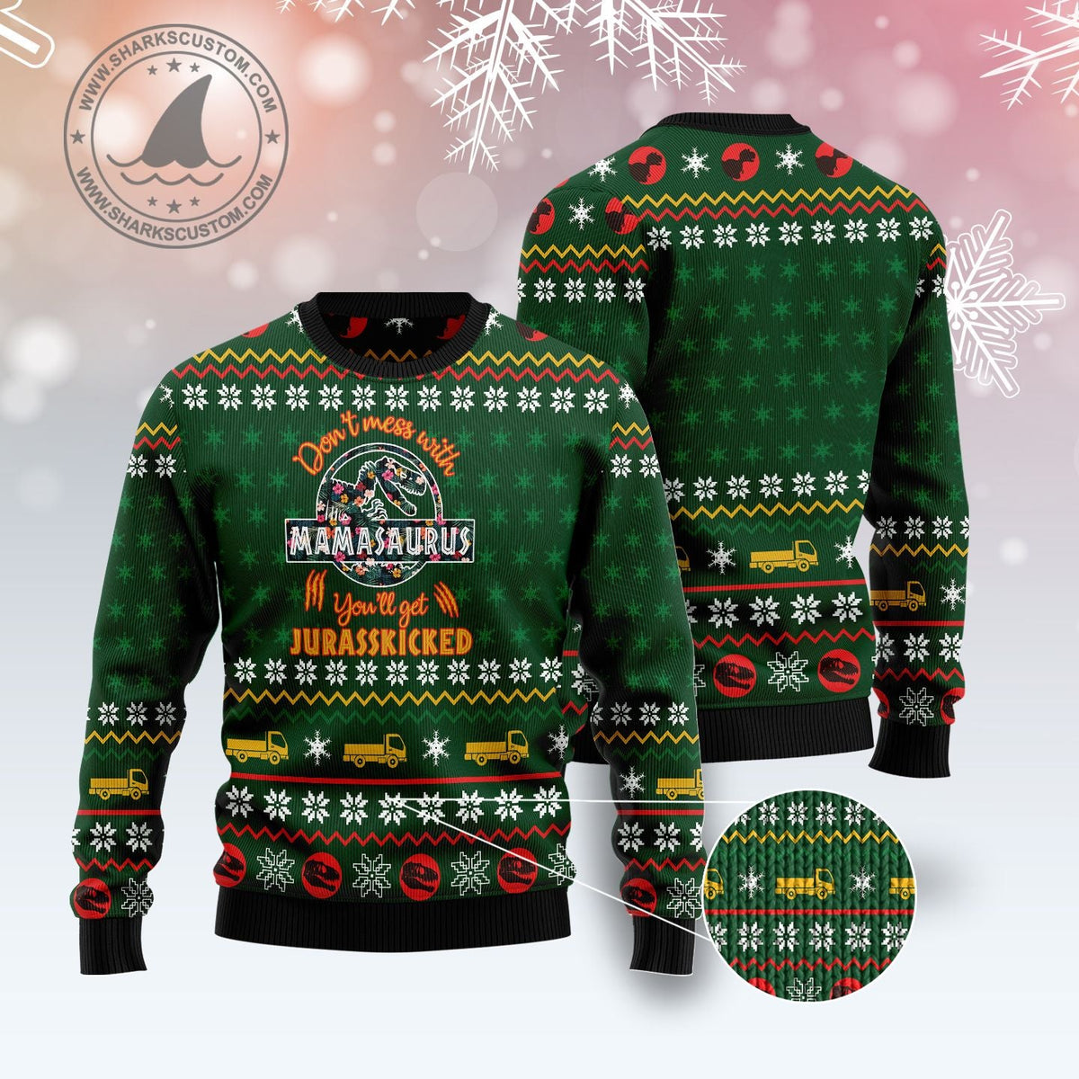 Mamasaurus Ugly Christmas Sweater, Dinosaur Mom Holiday Pullover for Dino Moms and Family Fans, Winter Holiday Gift
