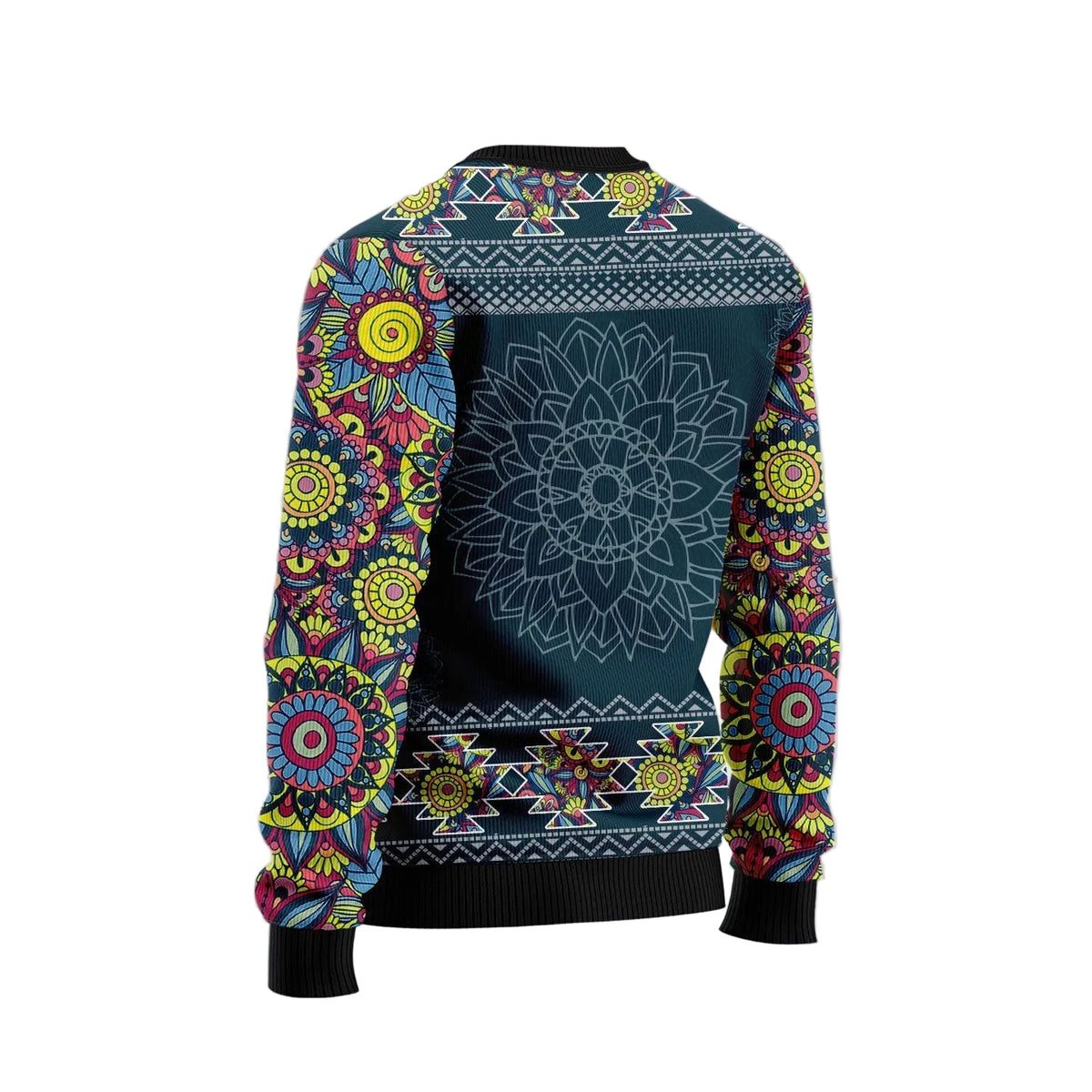 Michigan Blue Mandala Ugly Christmas Sweater, Blue Floral Mandala Holiday Pullover for Michigan Lovers and Art Fans