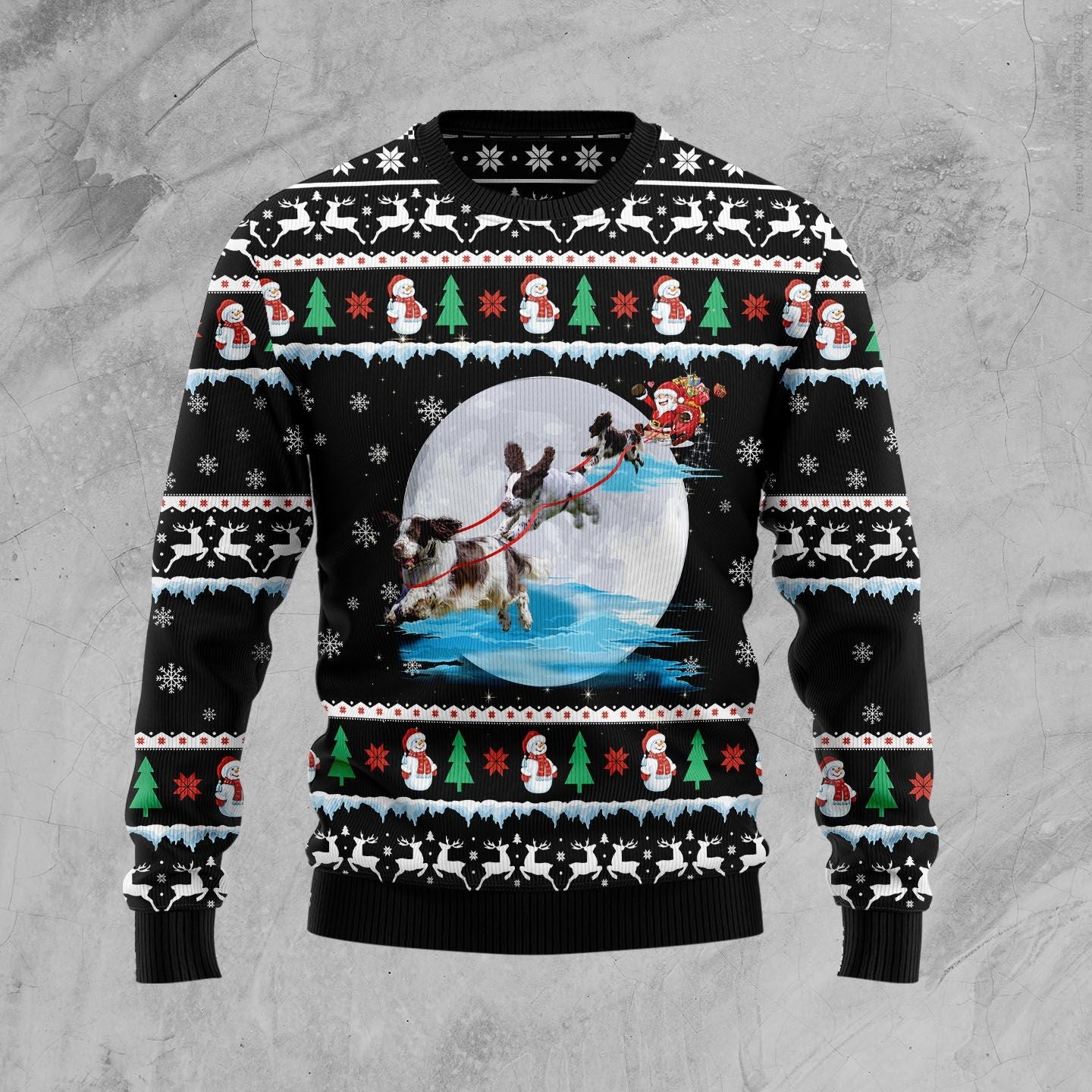 English Springer Spaniel Santa on Highway Ugly Christmas Sweater, Unisex Holiday Gift for Springer Spaniel Lovers