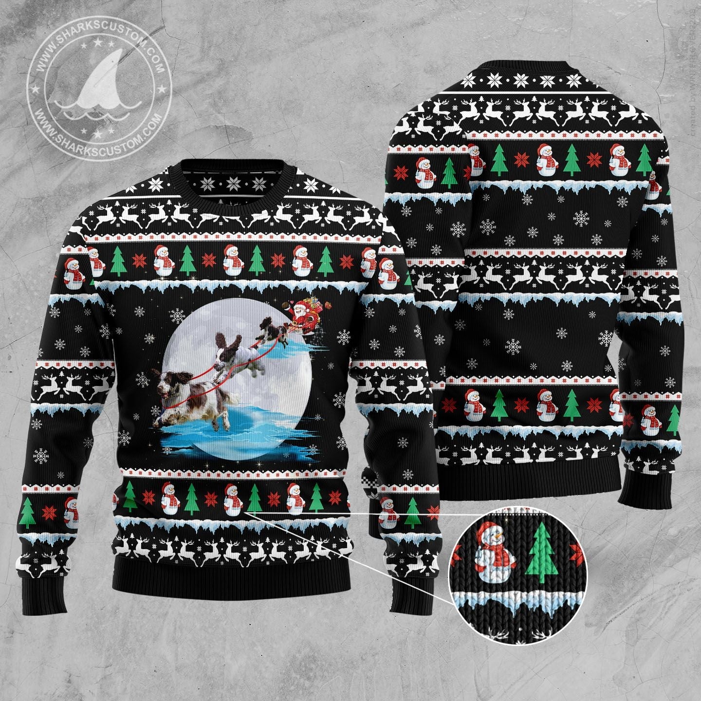 English Springer Spaniel Santa on Highway Ugly Christmas Sweater, Unisex Holiday Gift for Springer Spaniel Lovers