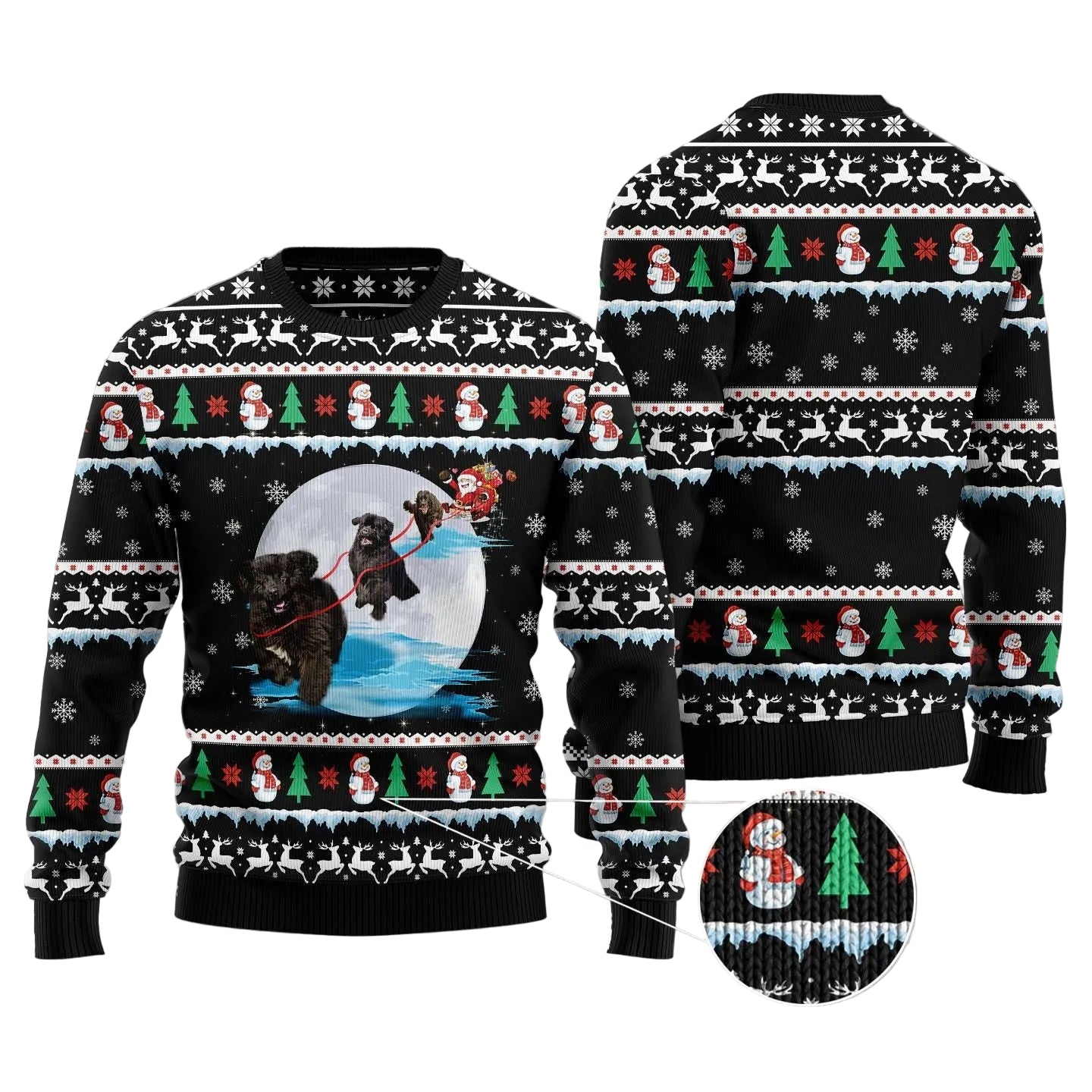 Newfoundland Santa on the Highway Ugly Christmas Sweater, Funny Holiday Party Outfit for Newfoundland Dog Lovers