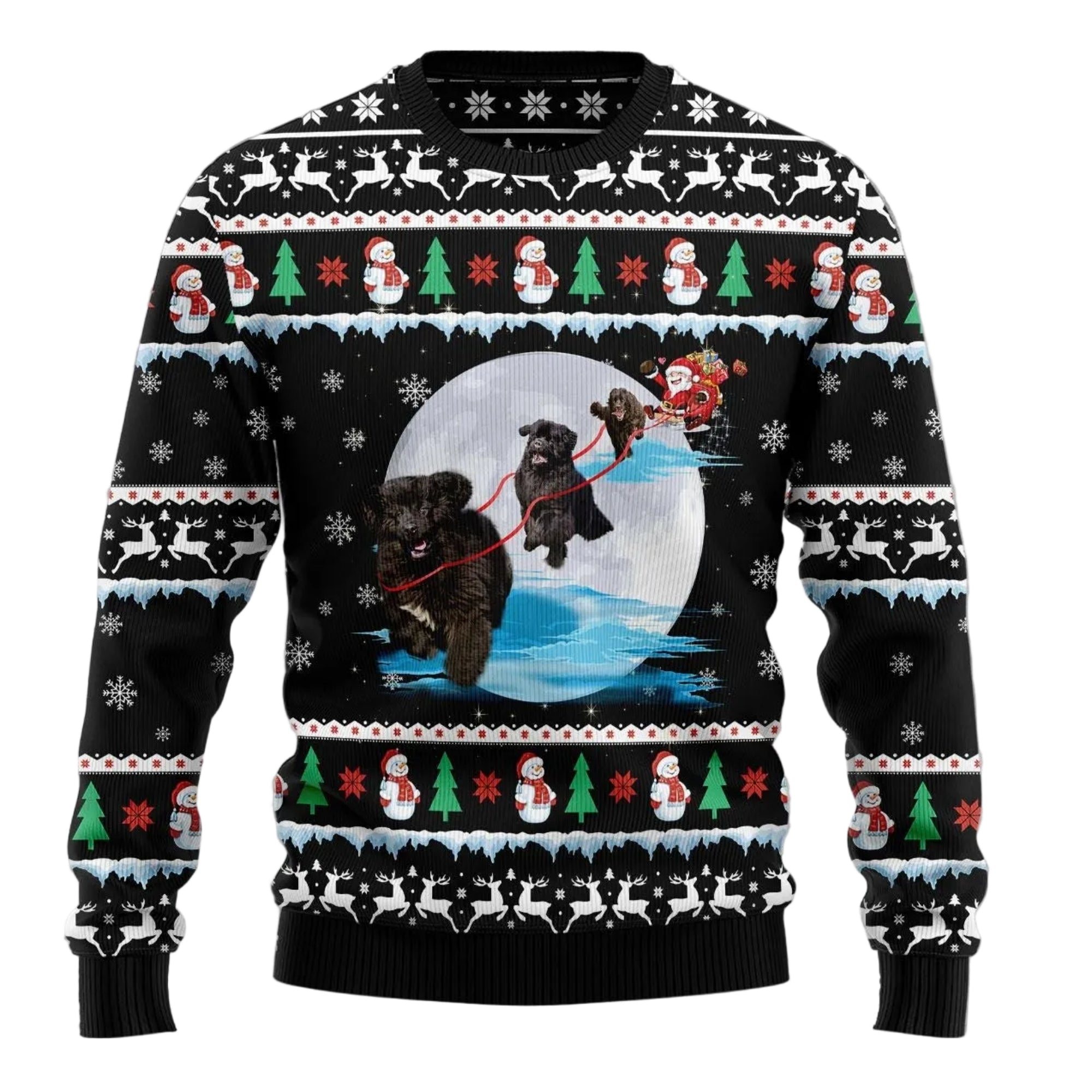 Newfoundland Santa on the Highway Ugly Christmas Sweater, Funny Holiday Party Outfit for Newfoundland Dog Lovers
