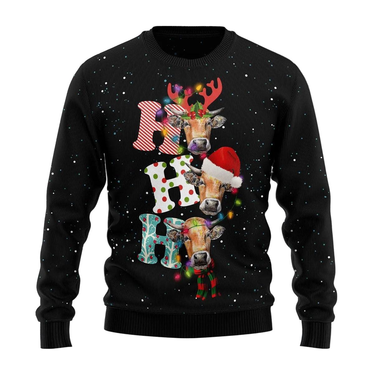 Cow Ho Ho Ho Ugly Christmas Sweater, Funny Cow Ho Ho Ho Holiday Print, Holiday Party Outfit for Men and Women